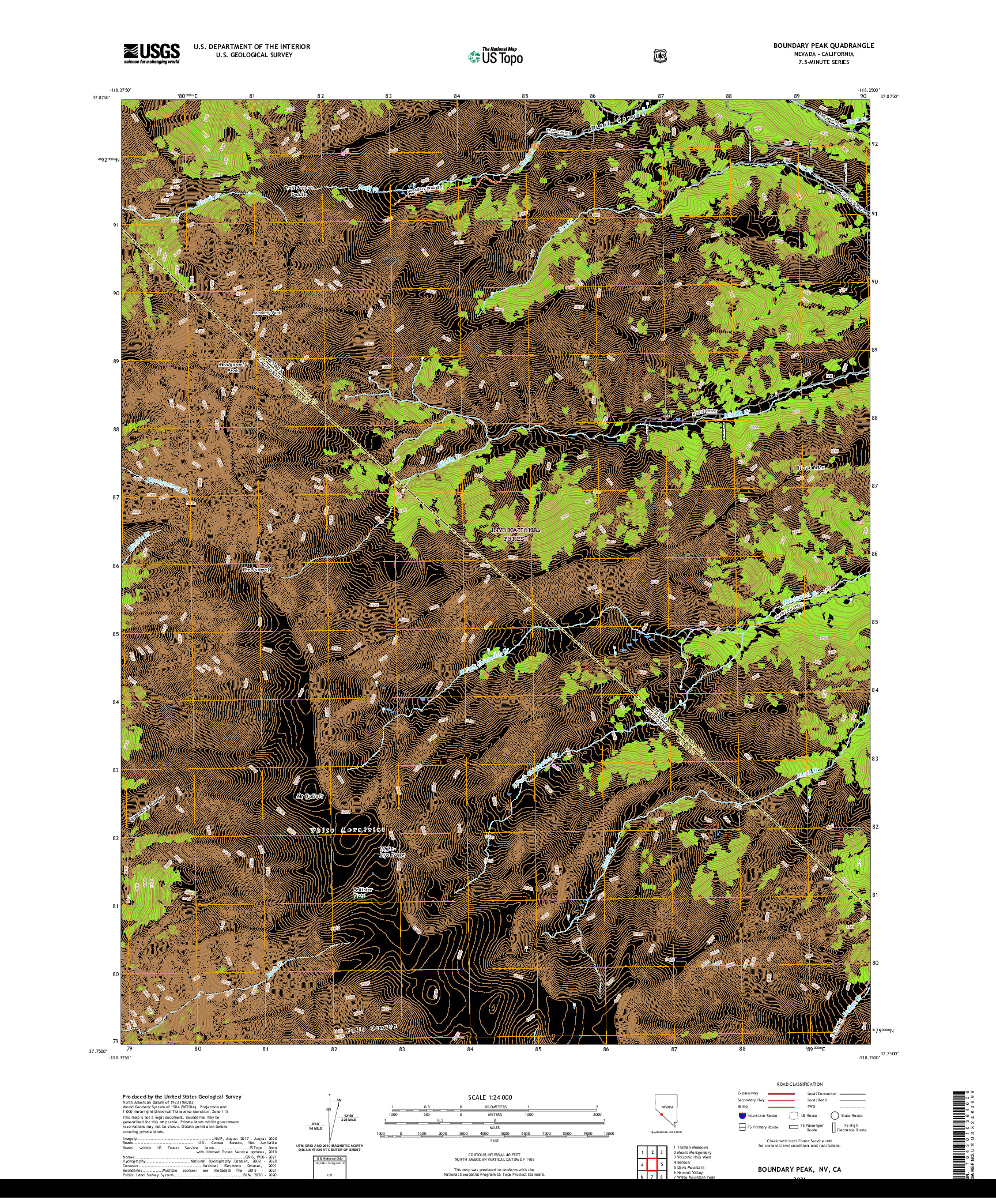 US TOPO 7.5-MINUTE MAP FOR BOUNDARY PEAK, NV,CA