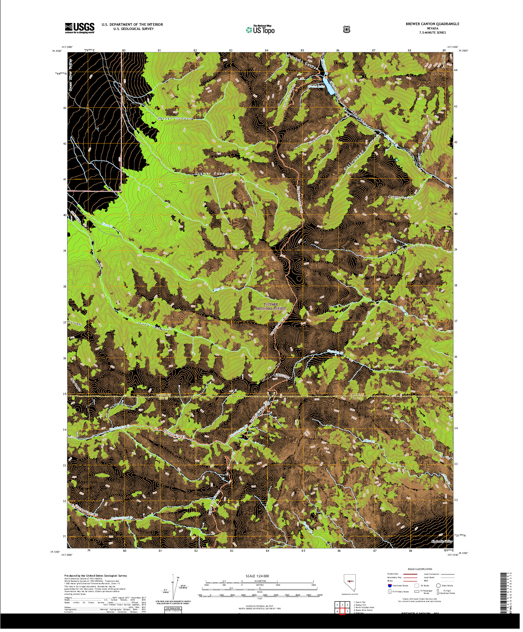 US TOPO 7.5-MINUTE MAP FOR BREWER CANYON, NV