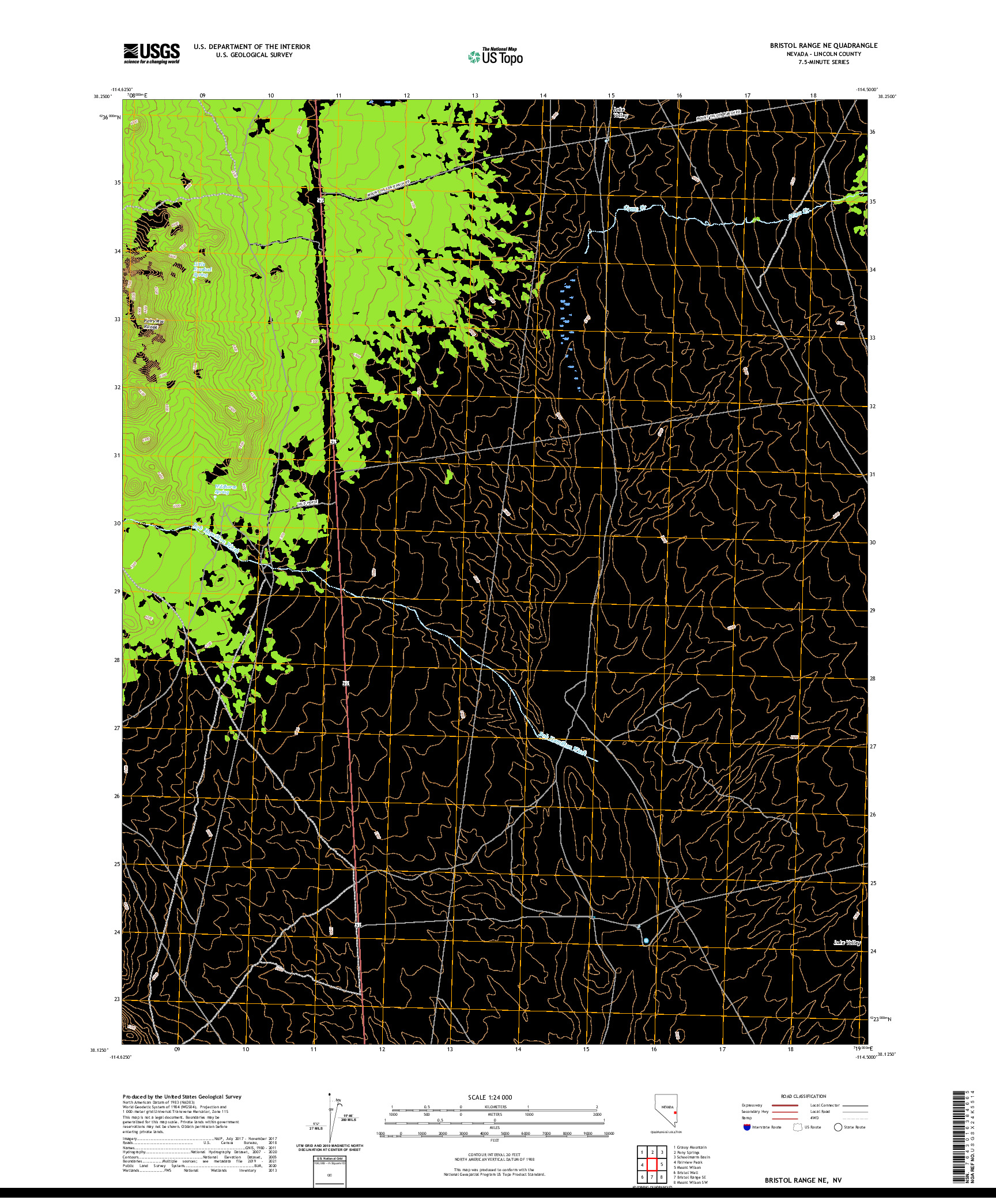 US TOPO 7.5-MINUTE MAP FOR BRISTOL RANGE NE, NV