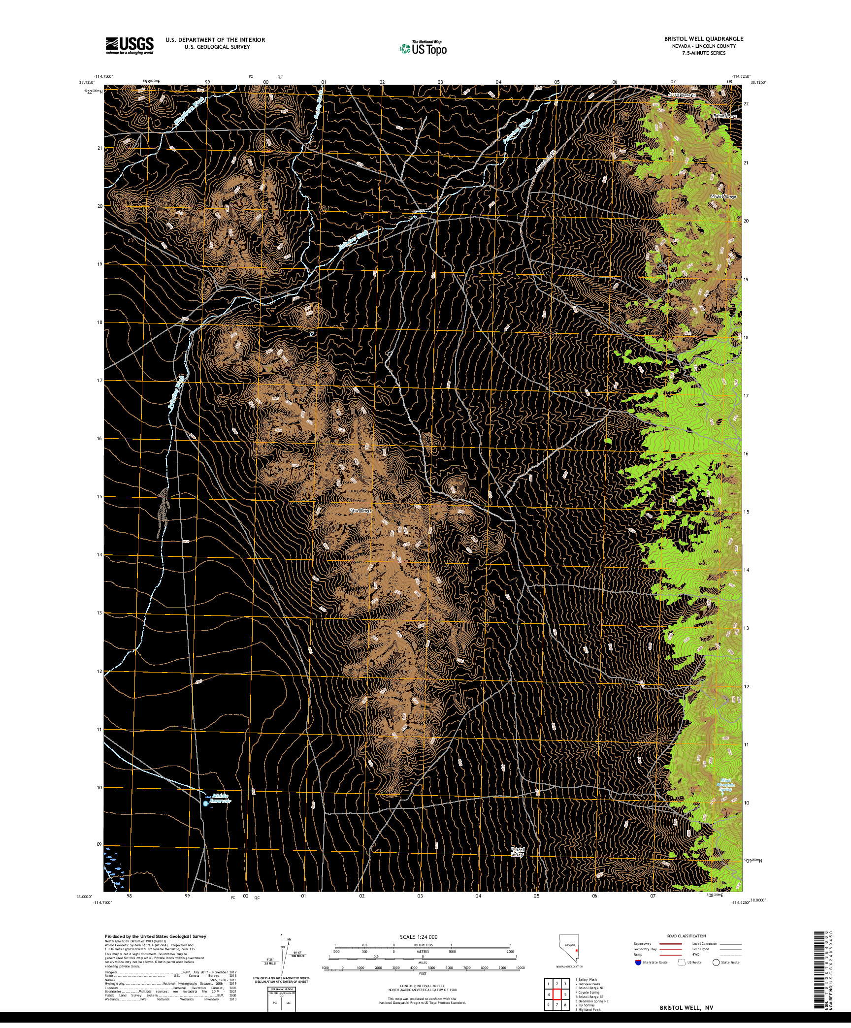 US TOPO 7.5-MINUTE MAP FOR BRISTOL WELL, NV