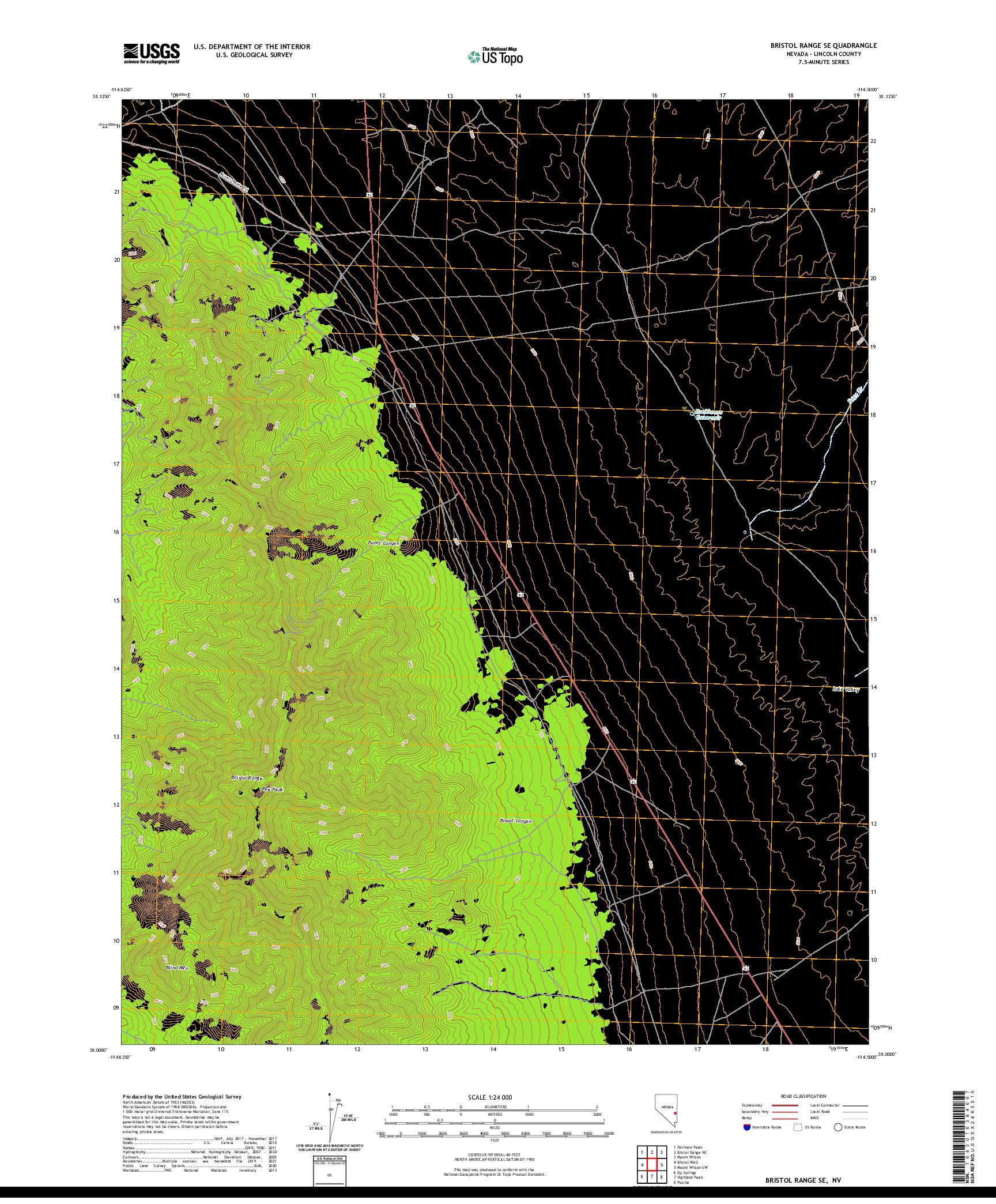 US TOPO 7.5-MINUTE MAP FOR BRISTOL RANGE SE, NV