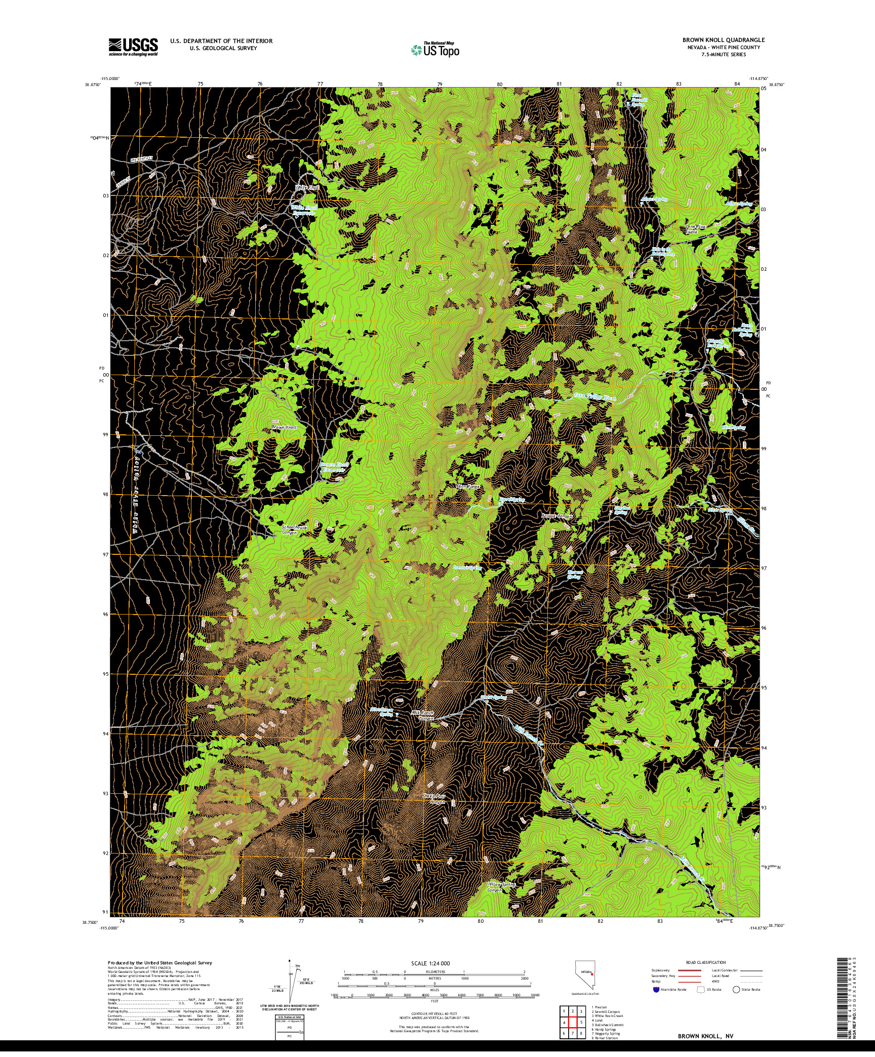 US TOPO 7.5-MINUTE MAP FOR BROWN KNOLL, NV