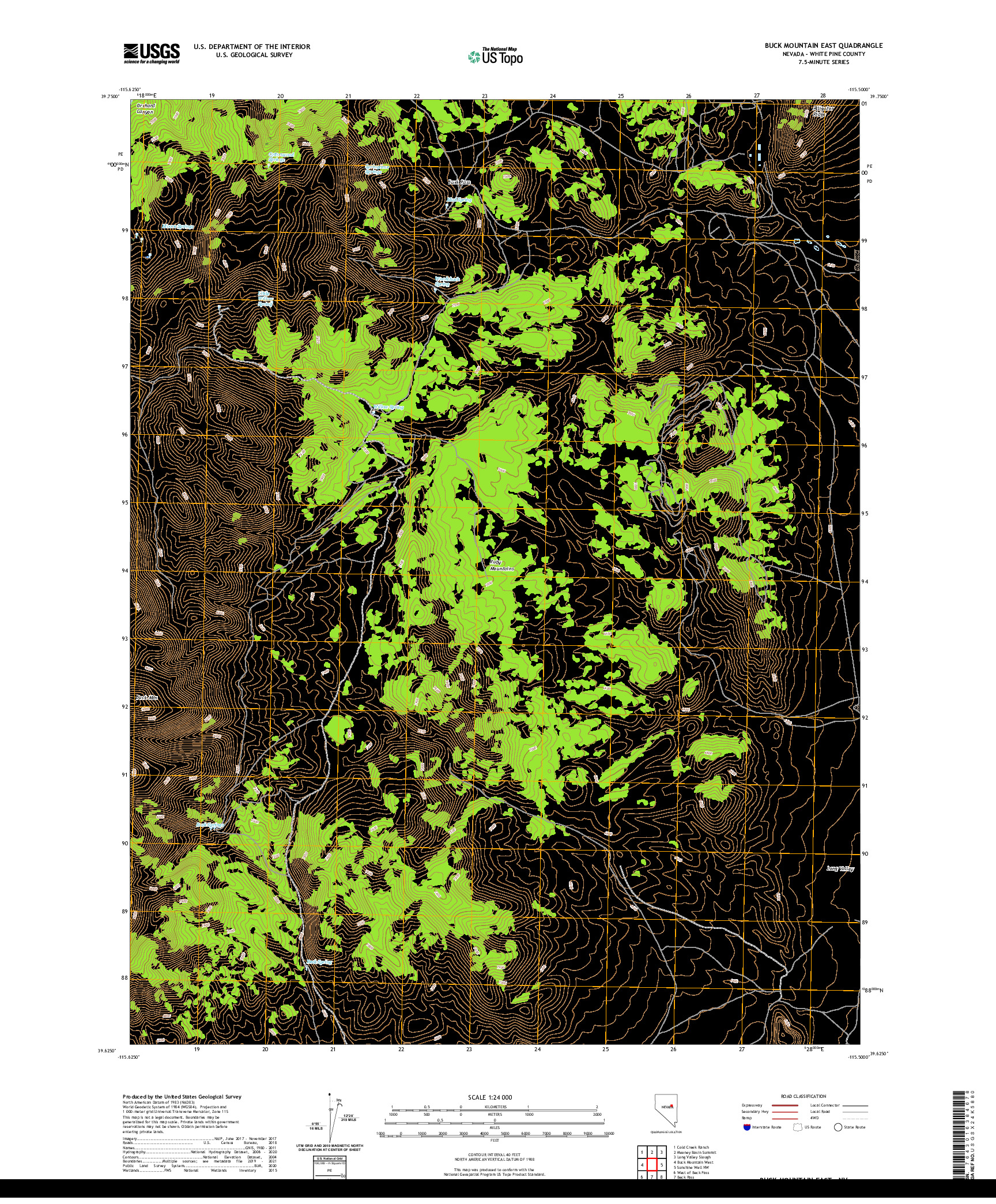 US TOPO 7.5-MINUTE MAP FOR BUCK MOUNTAIN EAST, NV