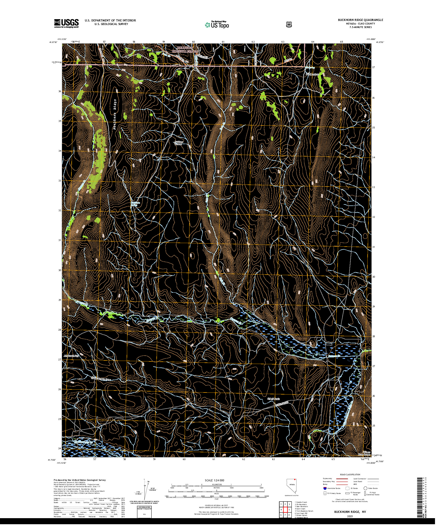 US TOPO 7.5-MINUTE MAP FOR BUCKHORN RIDGE, NV