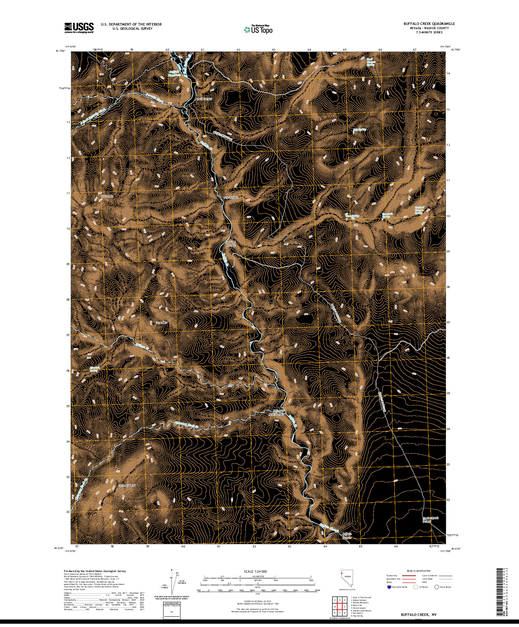 US TOPO 7.5-MINUTE MAP FOR BUFFALO CREEK, NV