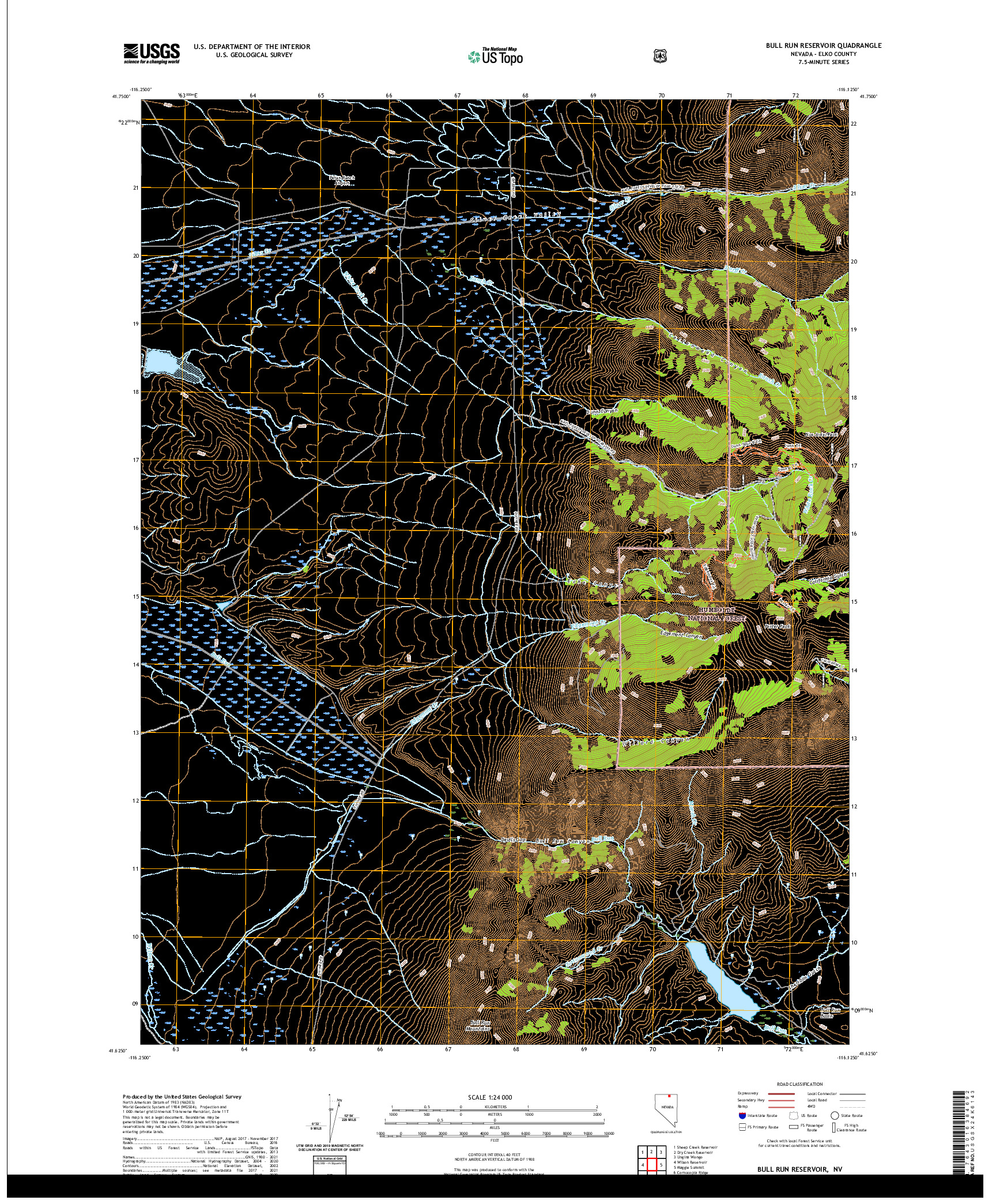 US TOPO 7.5-MINUTE MAP FOR BULL RUN RESERVOIR, NV