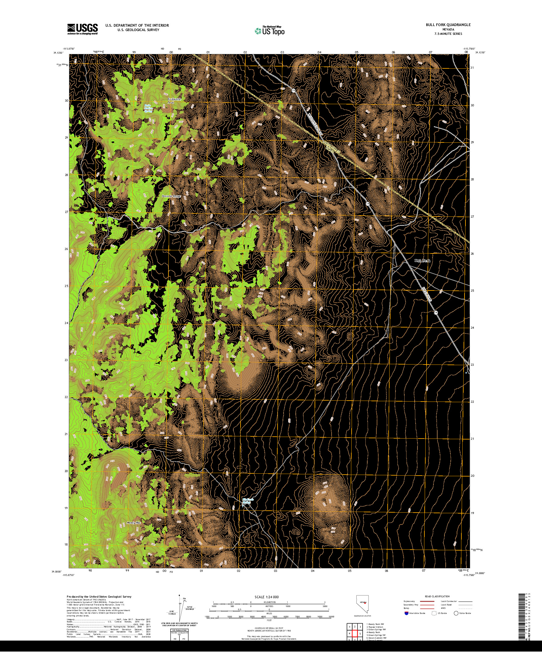 US TOPO 7.5-MINUTE MAP FOR BULL FORK, NV