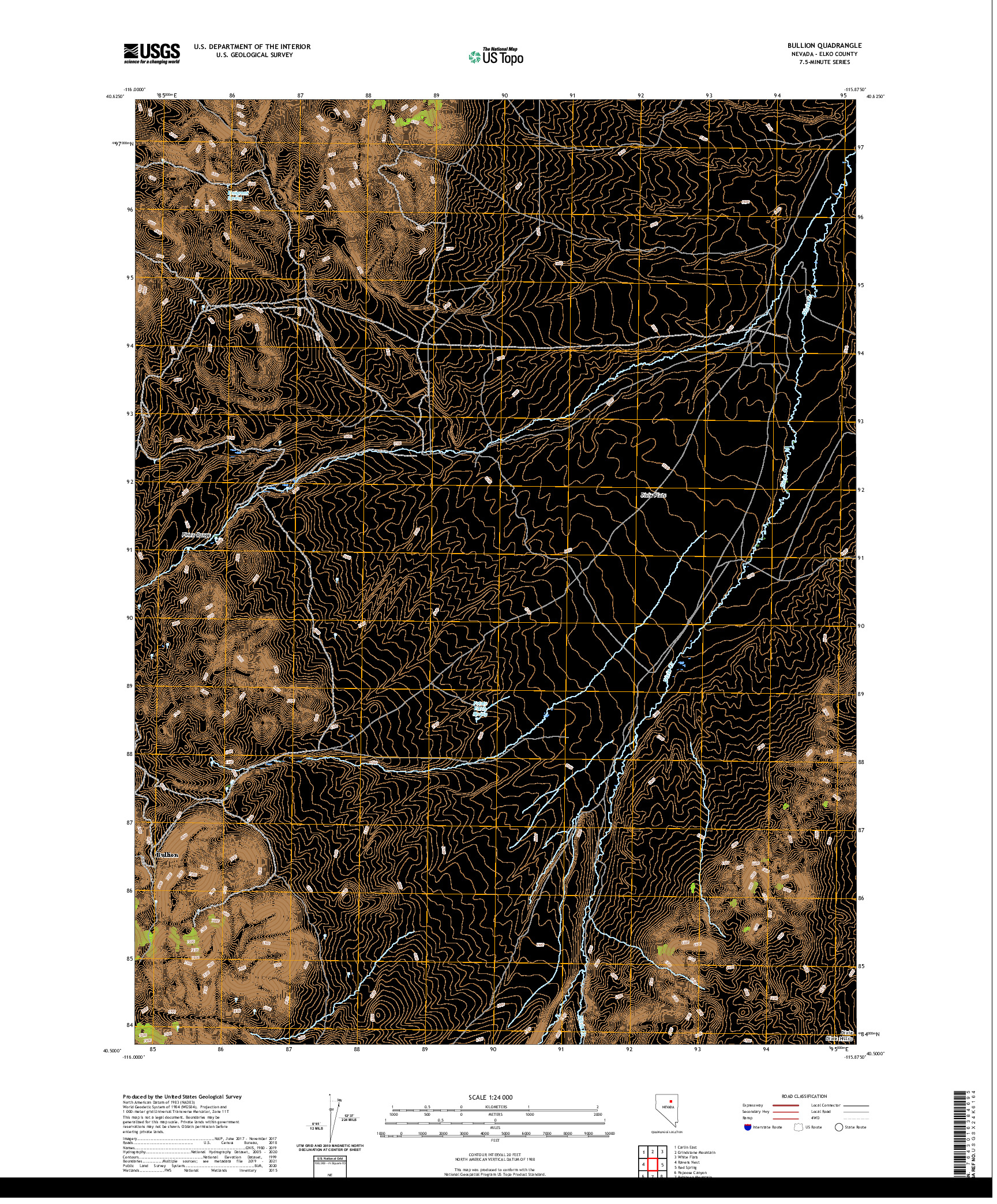 US TOPO 7.5-MINUTE MAP FOR BULLION, NV