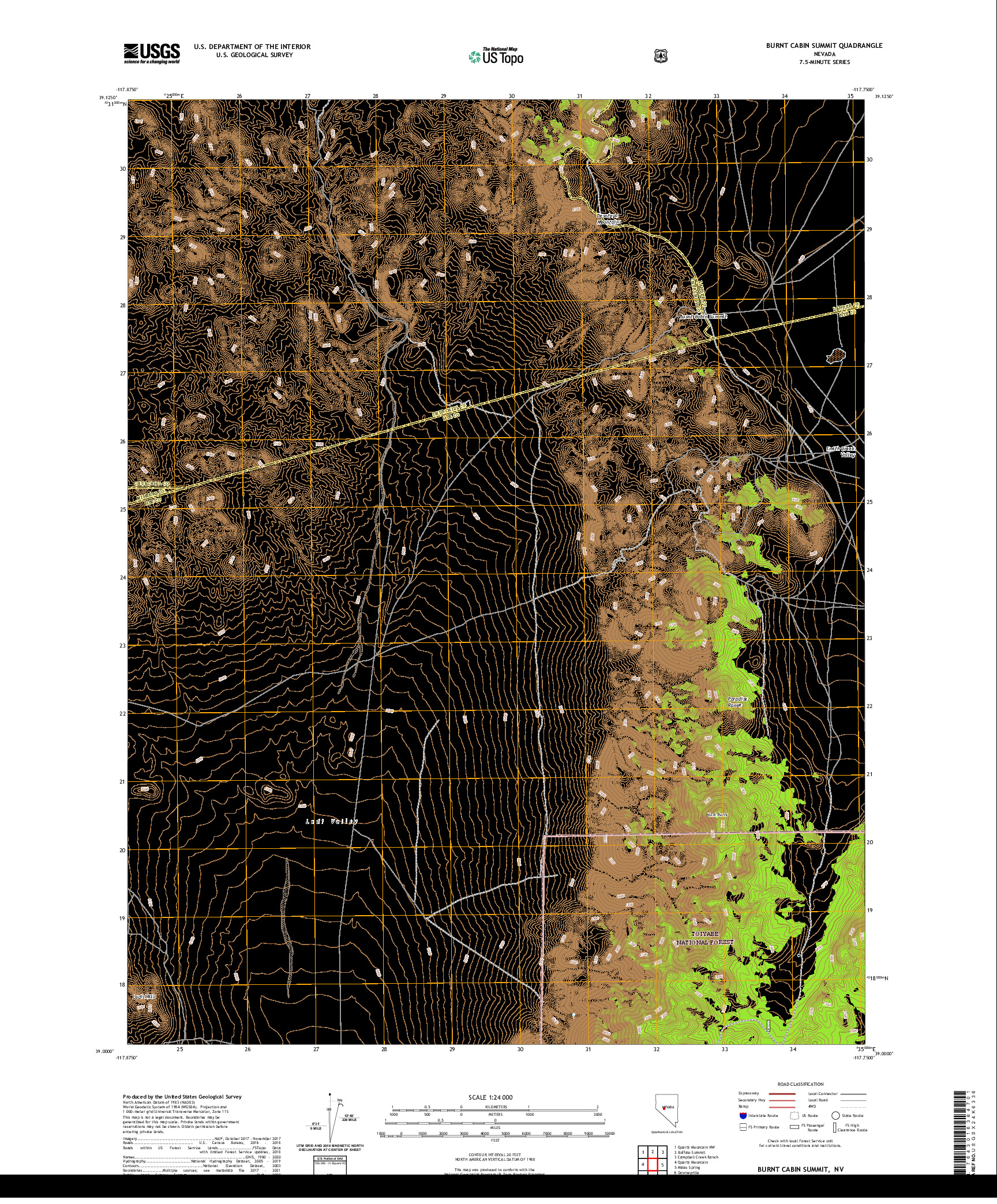 US TOPO 7.5-MINUTE MAP FOR BURNT CABIN SUMMIT, NV