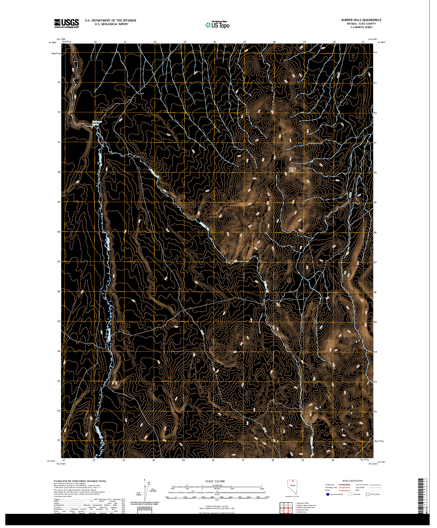 US TOPO 7.5-MINUTE MAP FOR BURNER HILLS, NV