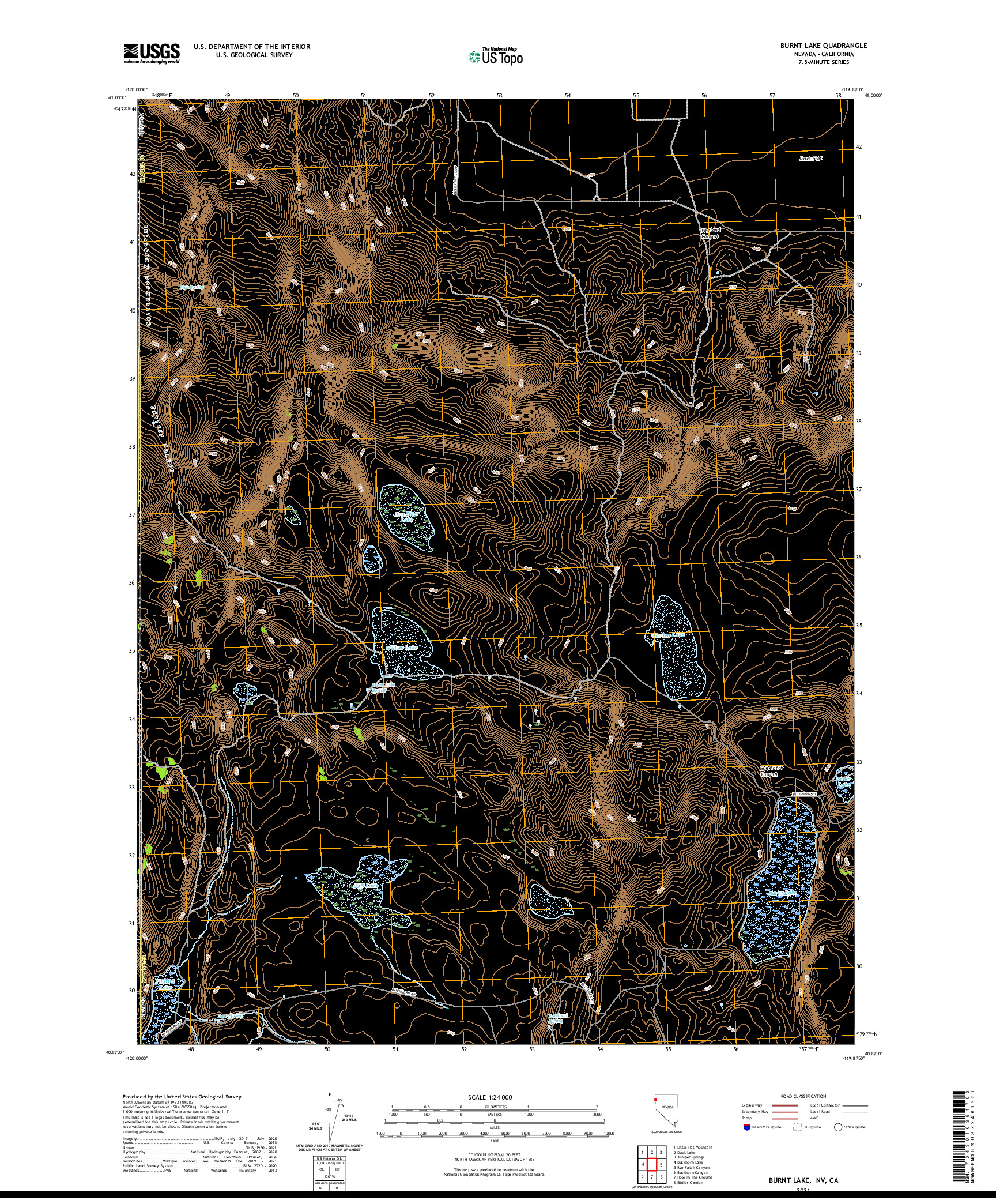 US TOPO 7.5-MINUTE MAP FOR BURNT LAKE, NV,CA