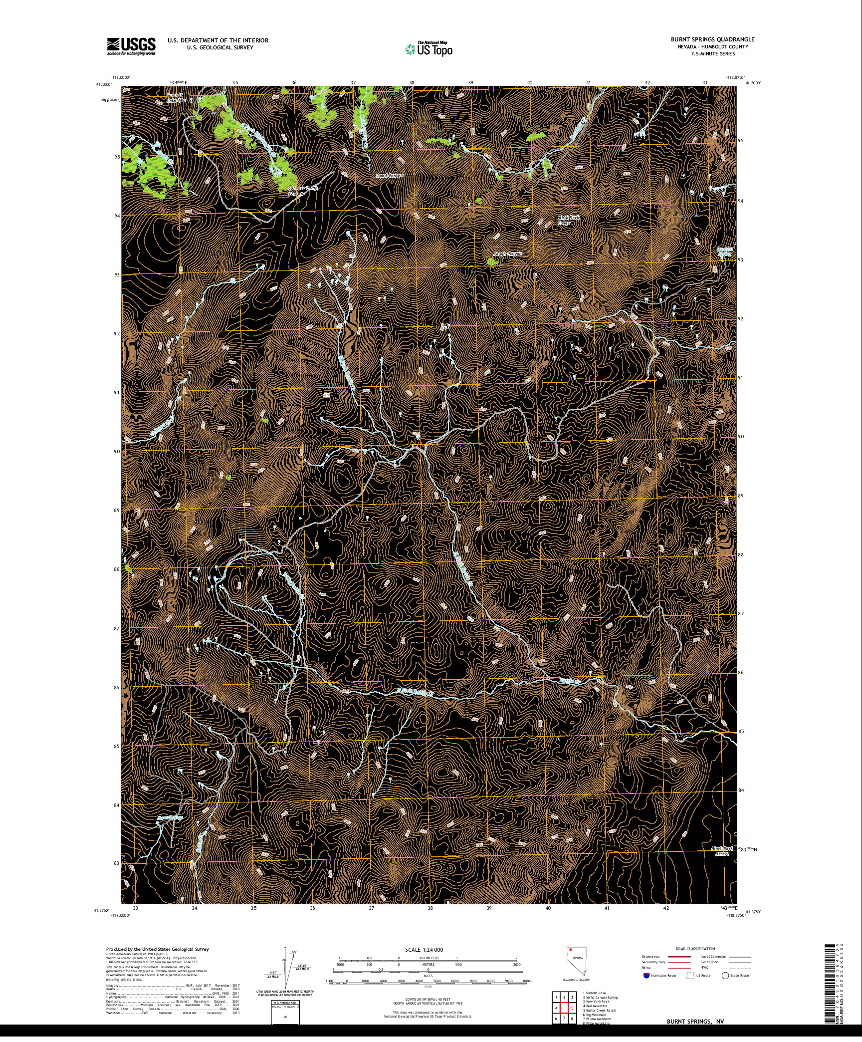 US TOPO 7.5-MINUTE MAP FOR BURNT SPRINGS, NV