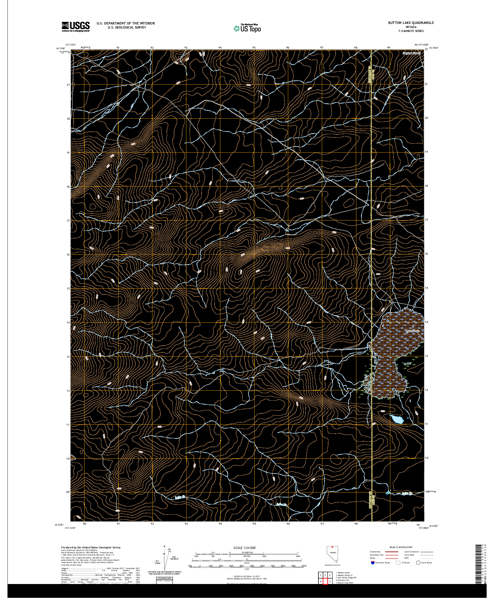 US TOPO 7.5-MINUTE MAP FOR BUTTON LAKE, NV