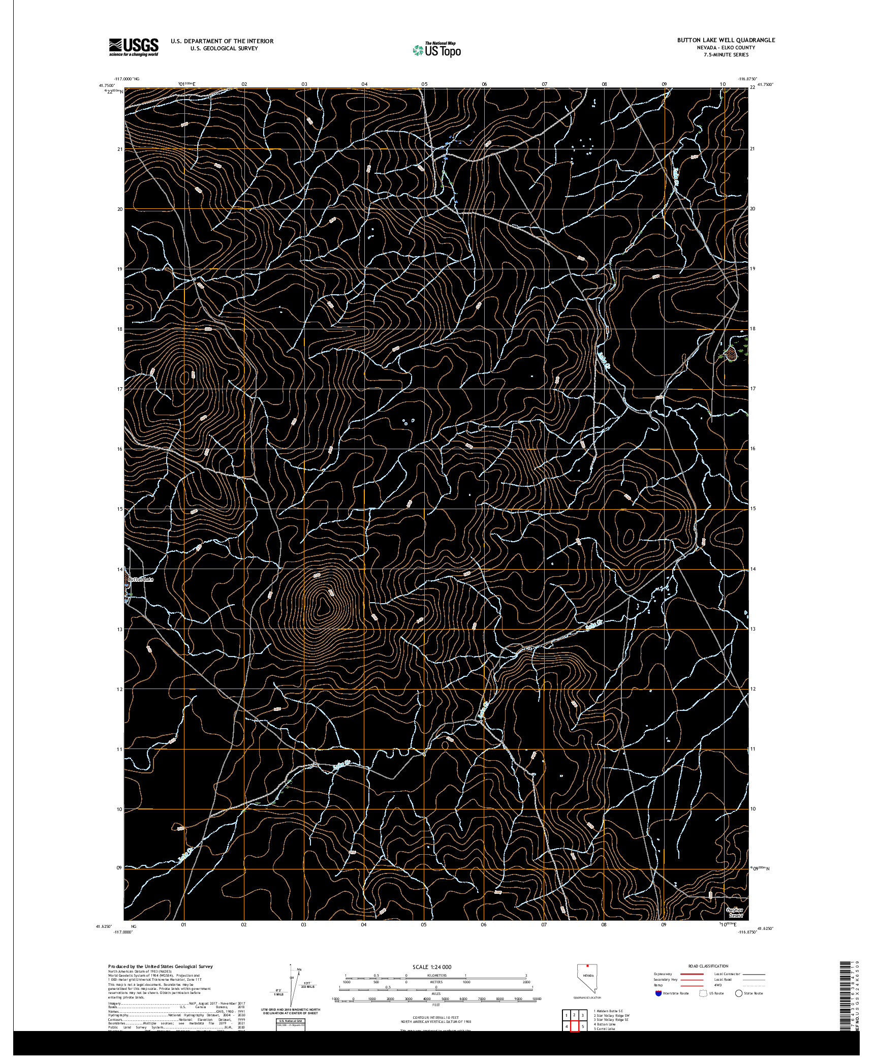 US TOPO 7.5-MINUTE MAP FOR BUTTON LAKE WELL, NV