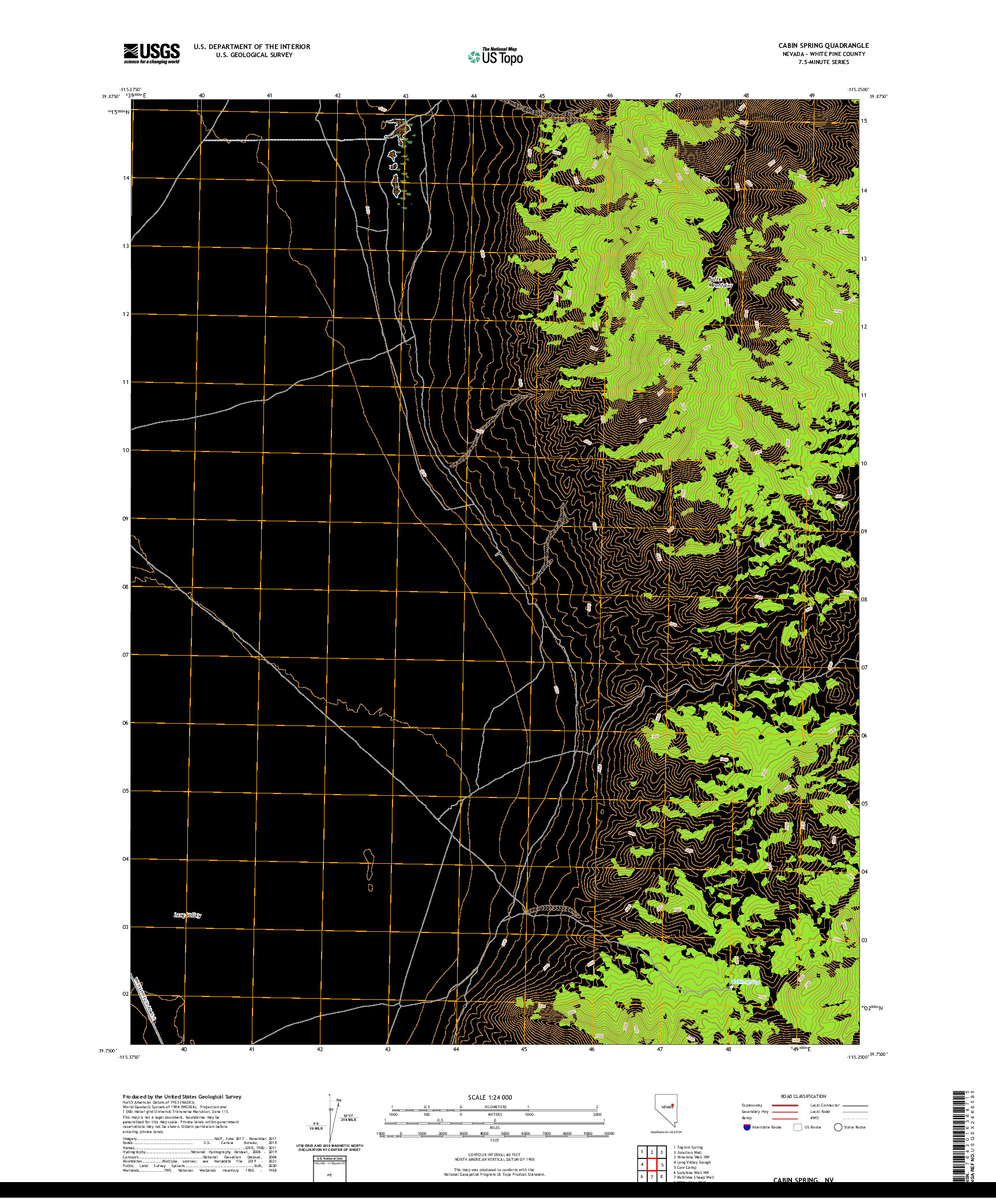 US TOPO 7.5-MINUTE MAP FOR CABIN SPRING, NV