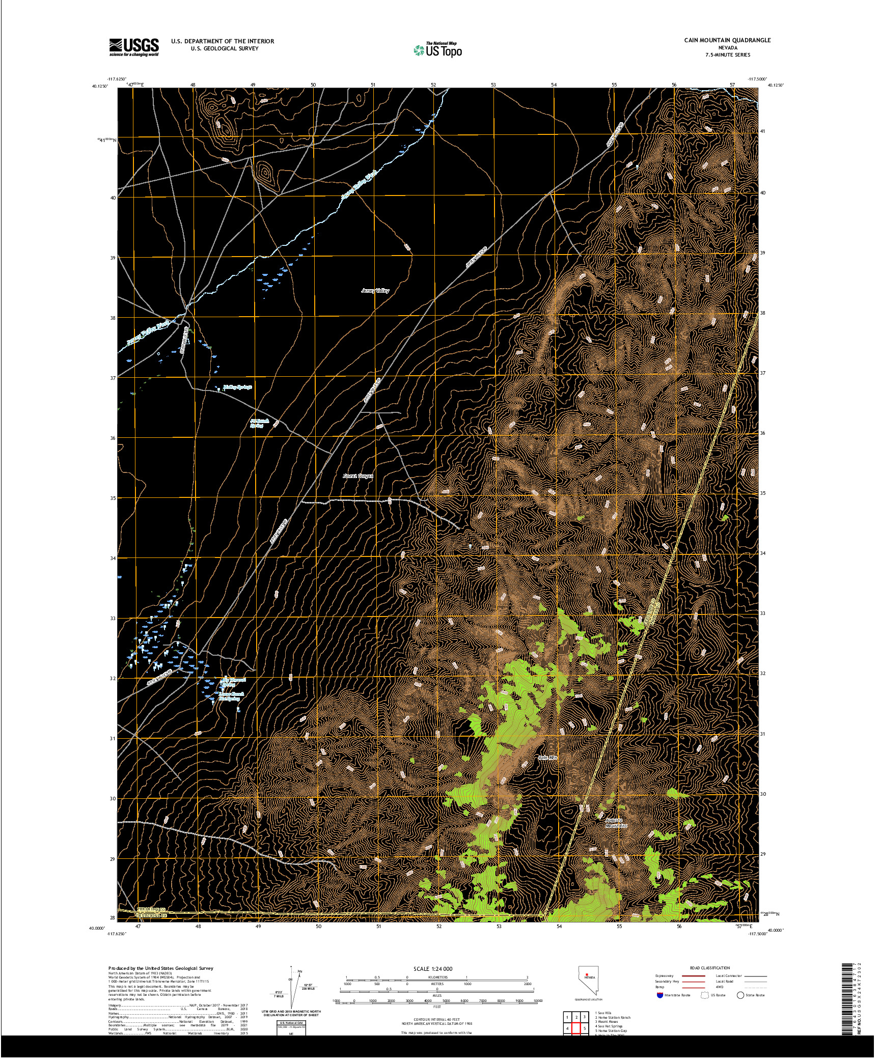 US TOPO 7.5-MINUTE MAP FOR CAIN MOUNTAIN, NV