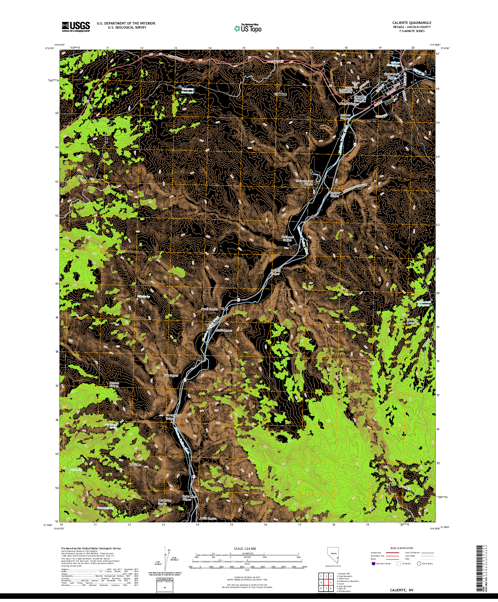 US TOPO 7.5-MINUTE MAP FOR CALIENTE, NV