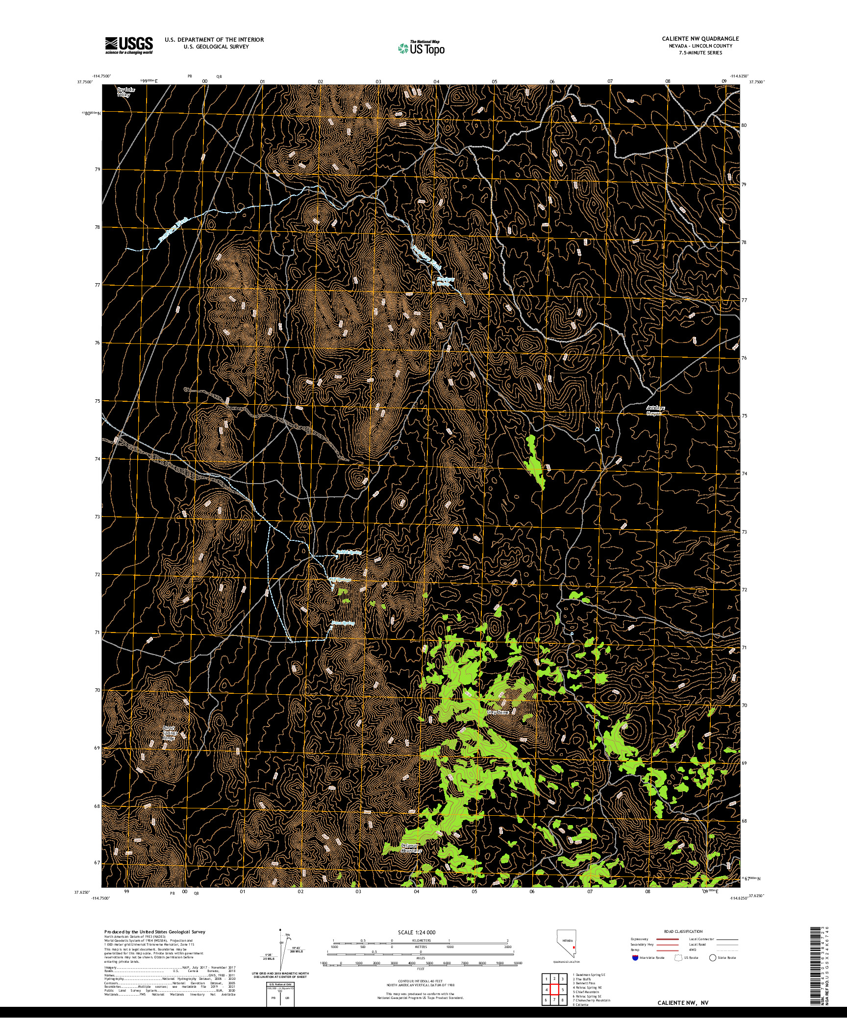 US TOPO 7.5-MINUTE MAP FOR CALIENTE NW, NV