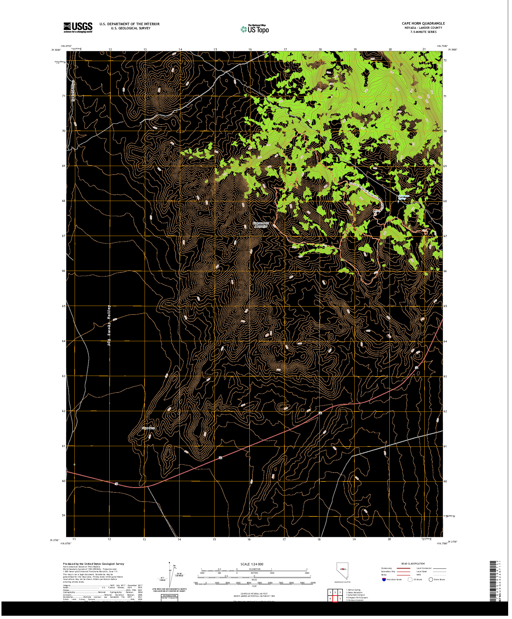 US TOPO 7.5-MINUTE MAP FOR CAPE HORN, NV