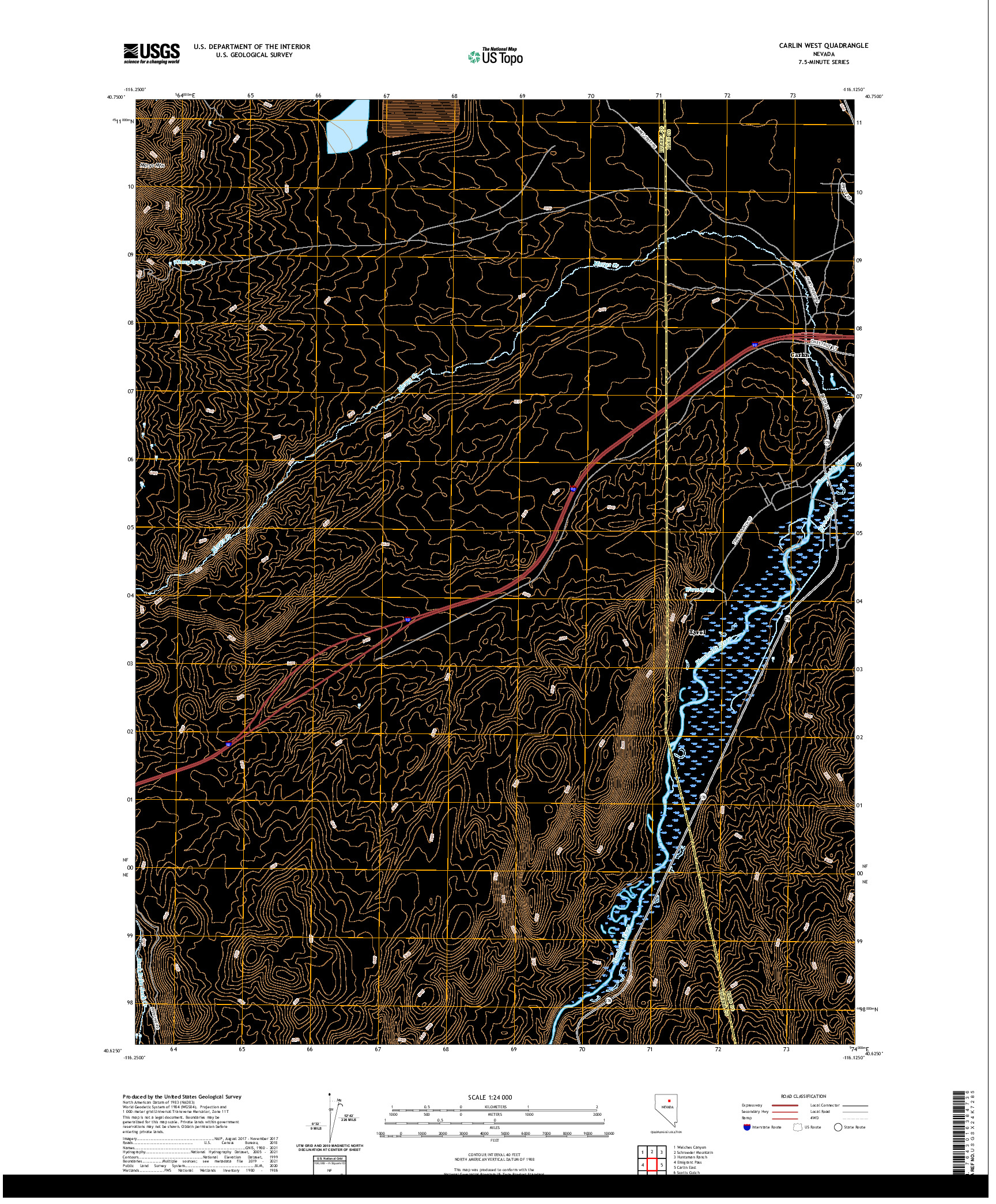 US TOPO 7.5-MINUTE MAP FOR CARLIN WEST, NV