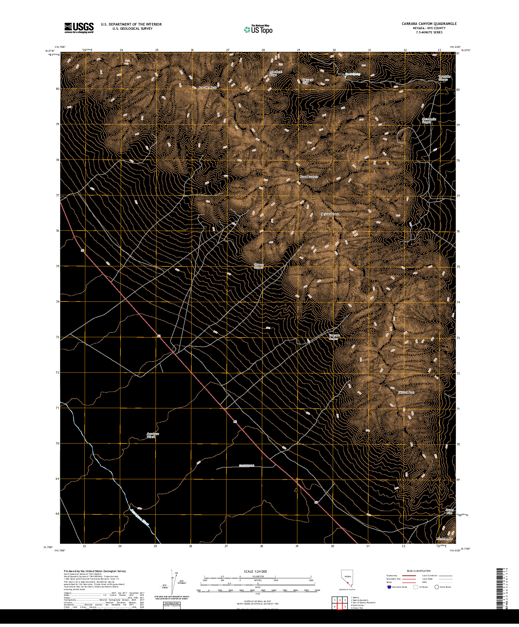 US TOPO 7.5-MINUTE MAP FOR CARRARA CANYON, NV