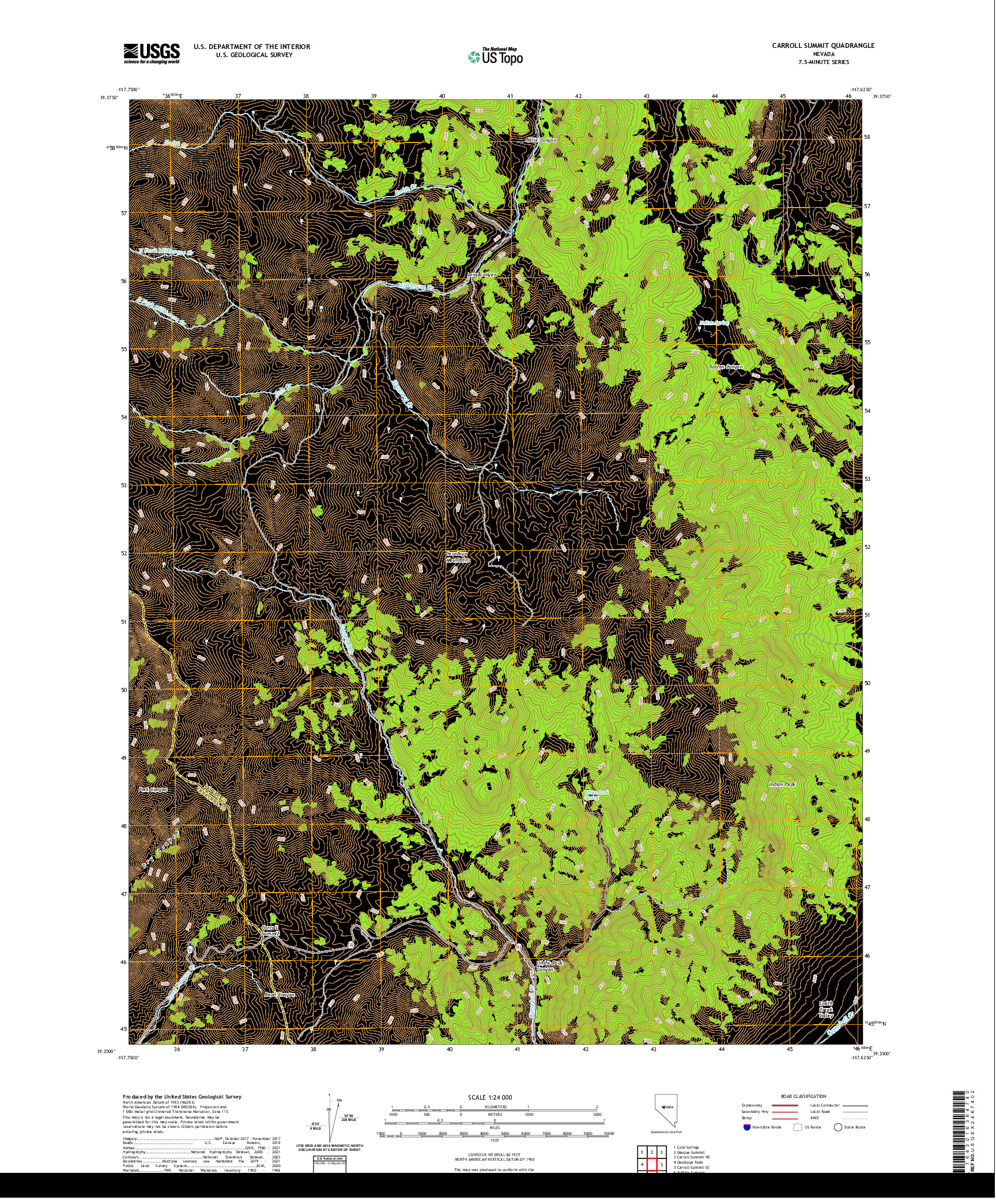 US TOPO 7.5-MINUTE MAP FOR CARROLL SUMMIT, NV