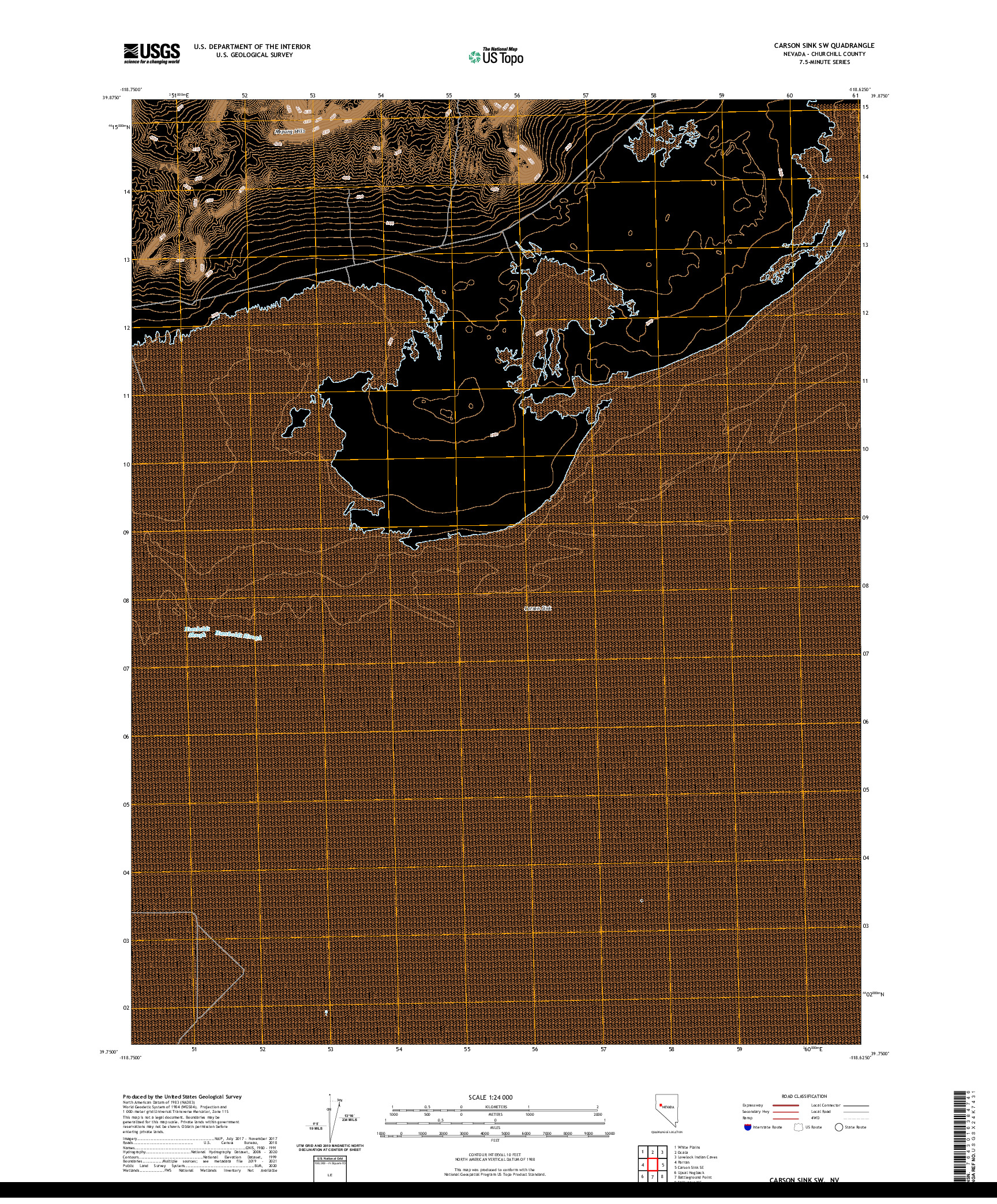 US TOPO 7.5-MINUTE MAP FOR CARSON SINK SW, NV