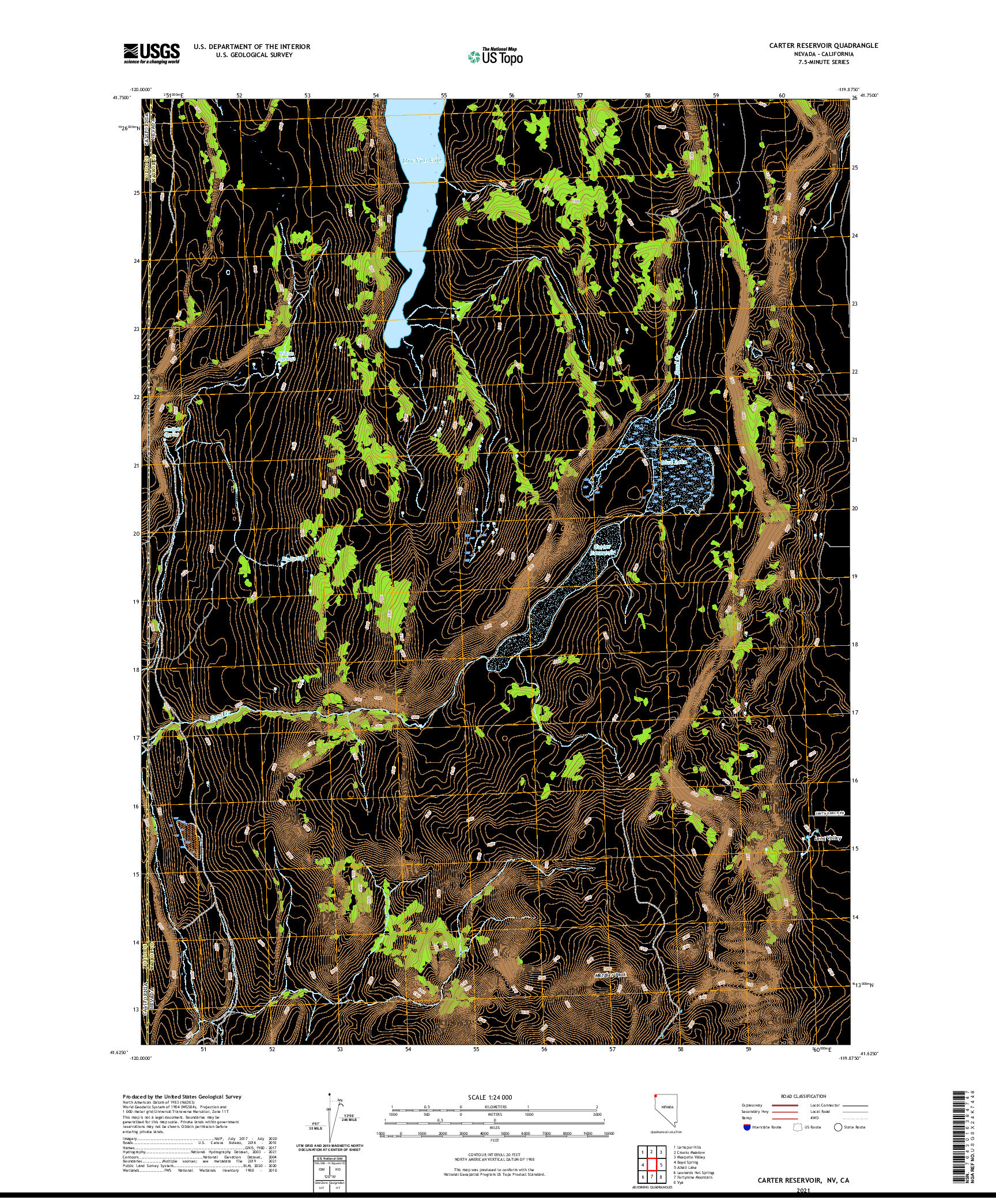 US TOPO 7.5-MINUTE MAP FOR CARTER RESERVOIR, NV,CA