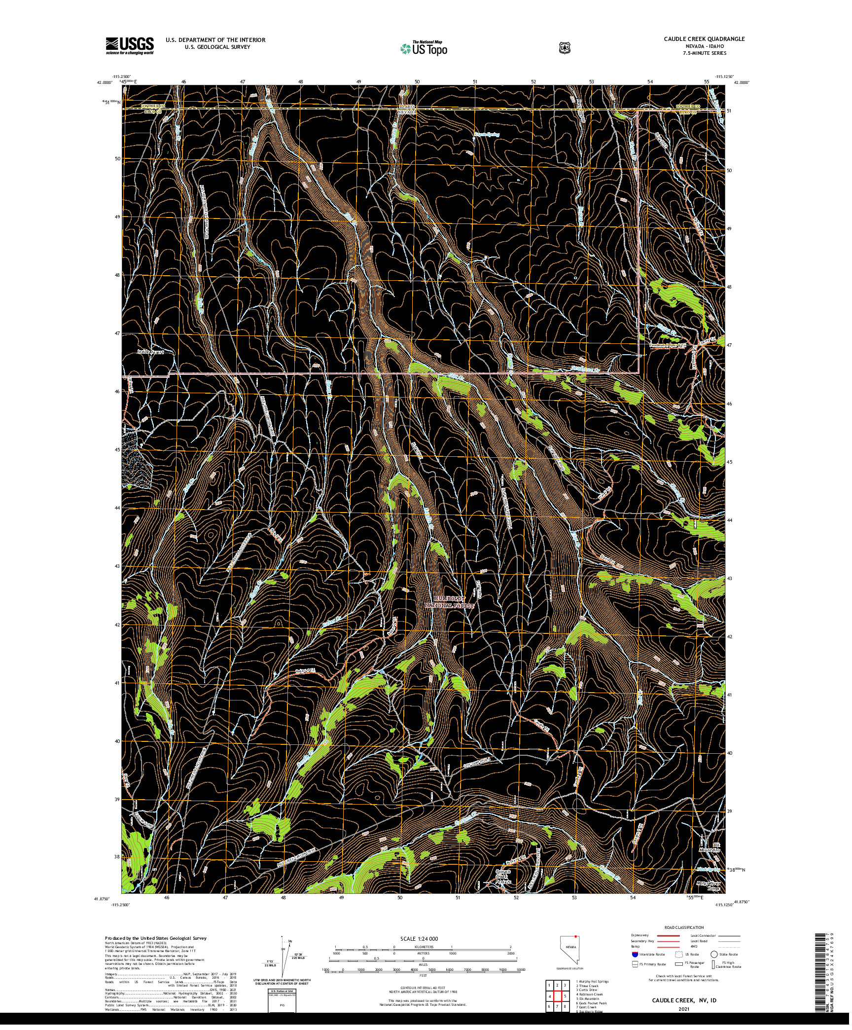 US TOPO 7.5-MINUTE MAP FOR CAUDLE CREEK, NV,ID