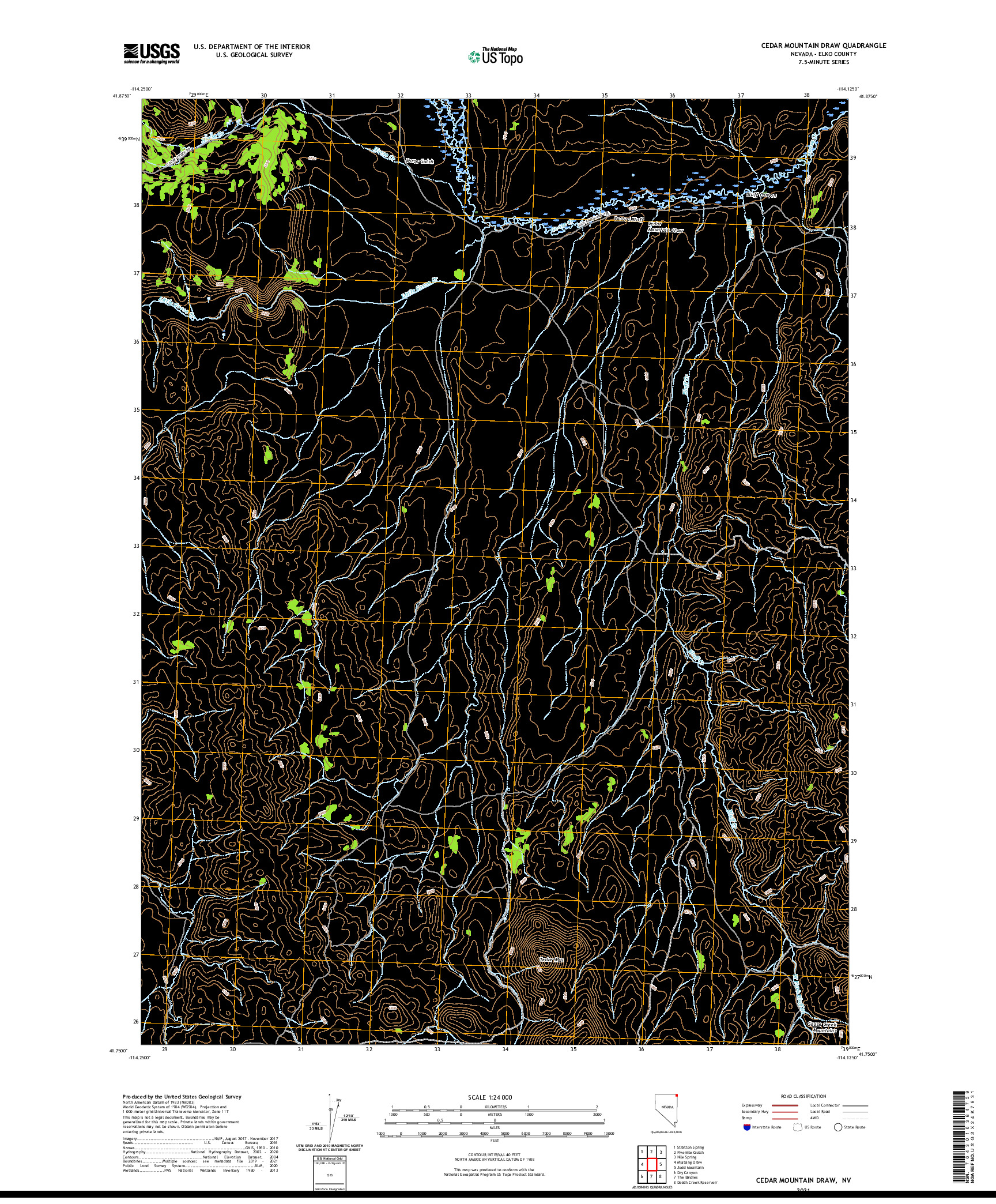 US TOPO 7.5-MINUTE MAP FOR CEDAR MOUNTAIN DRAW, NV