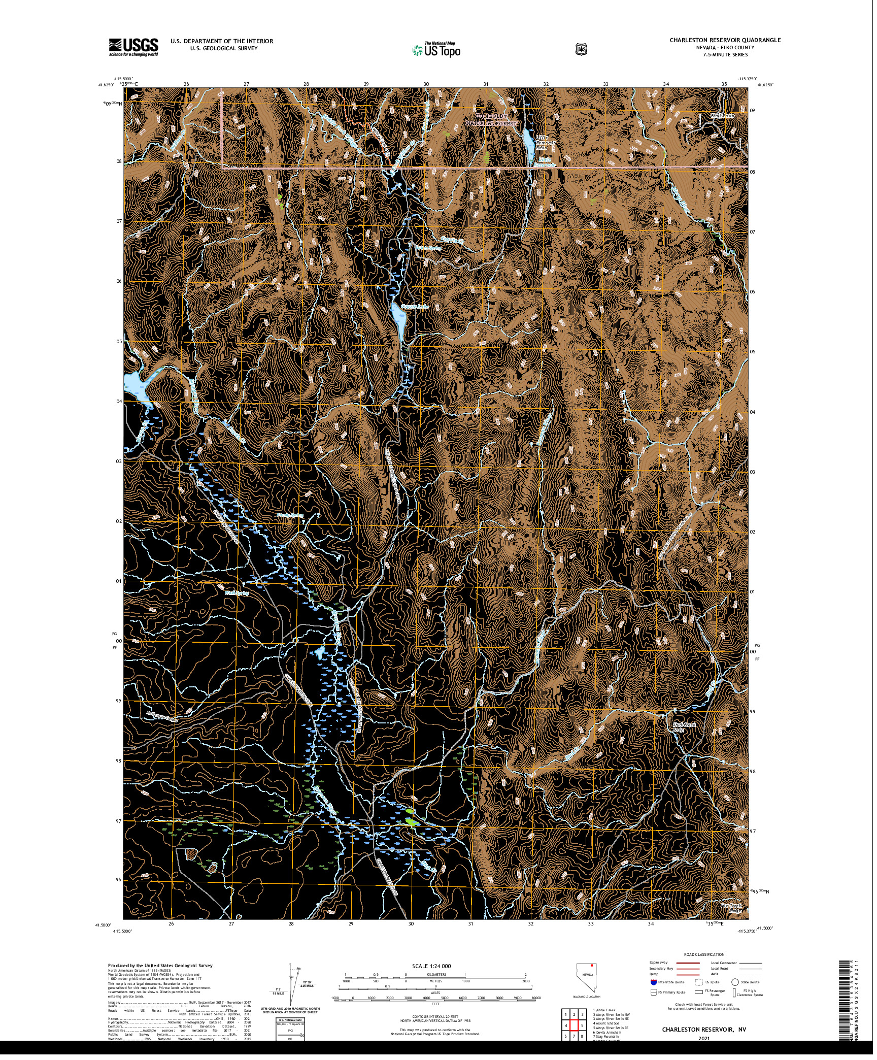 US TOPO 7.5-MINUTE MAP FOR CHARLESTON RESERVOIR, NV