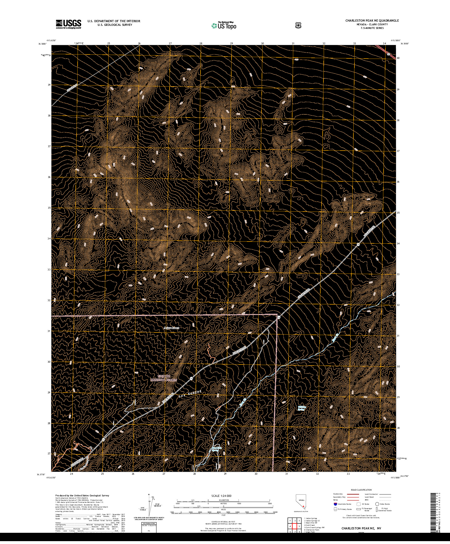 US TOPO 7.5-MINUTE MAP FOR CHARLESTON PEAK NE, NV