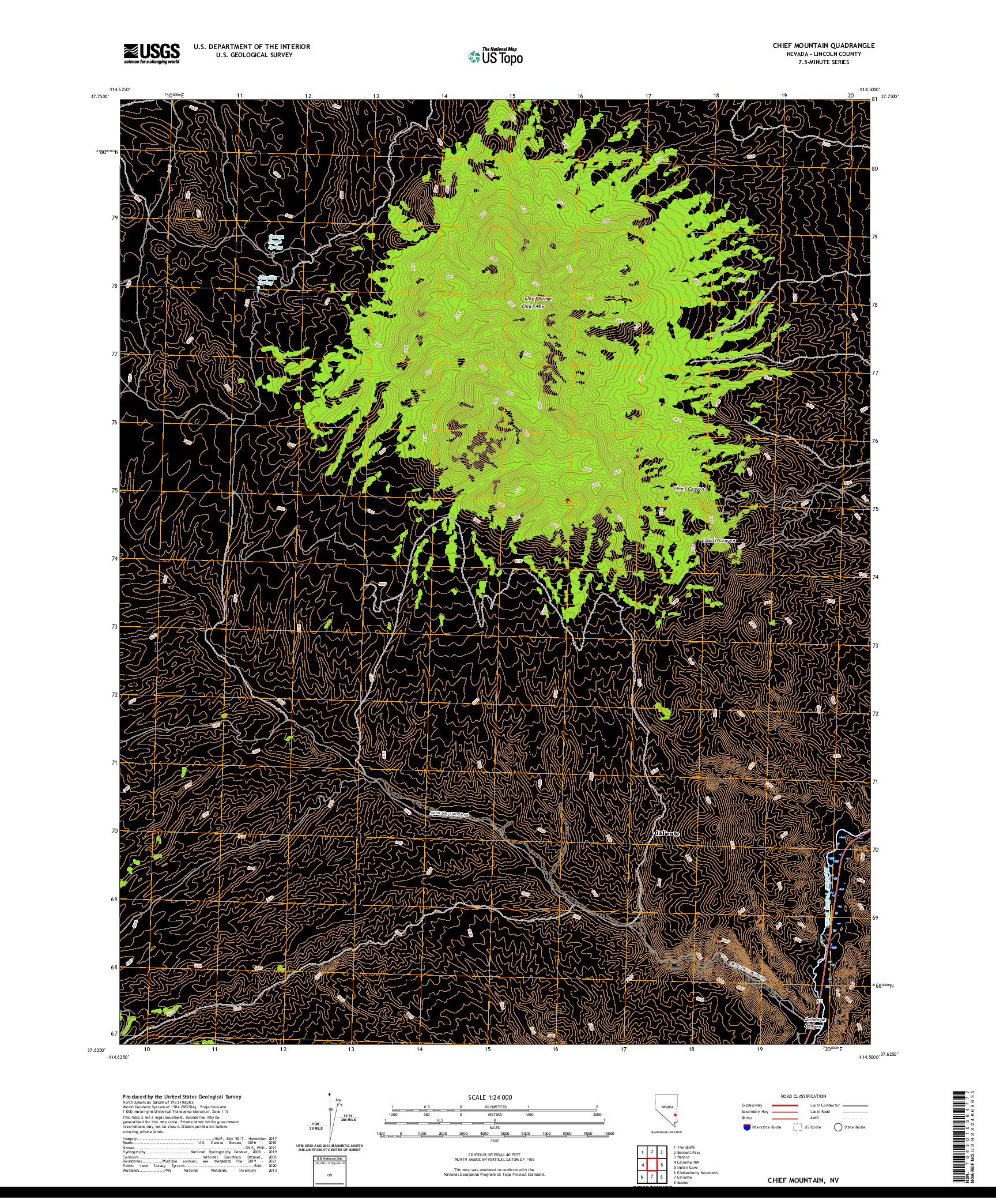 US TOPO 7.5-MINUTE MAP FOR CHIEF MOUNTAIN, NV