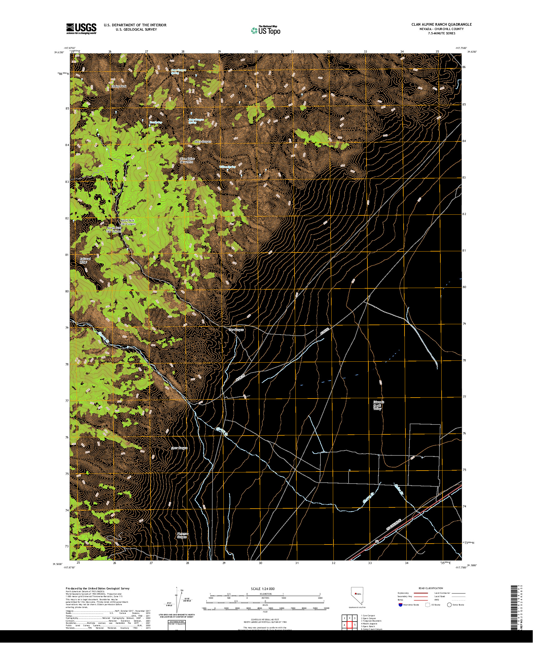 US TOPO 7.5-MINUTE MAP FOR CLAN ALPINE RANCH, NV