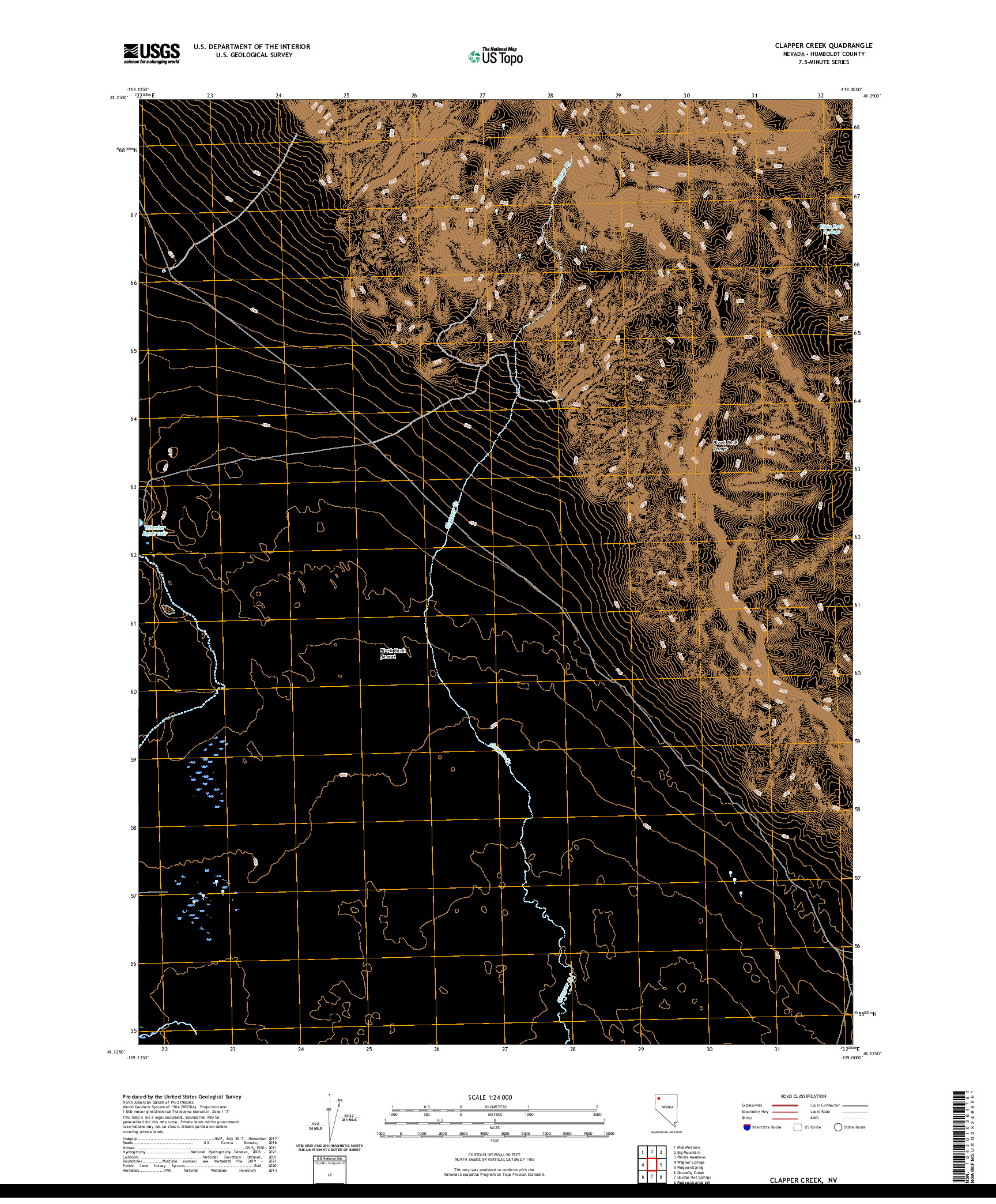 US TOPO 7.5-MINUTE MAP FOR CLAPPER CREEK, NV