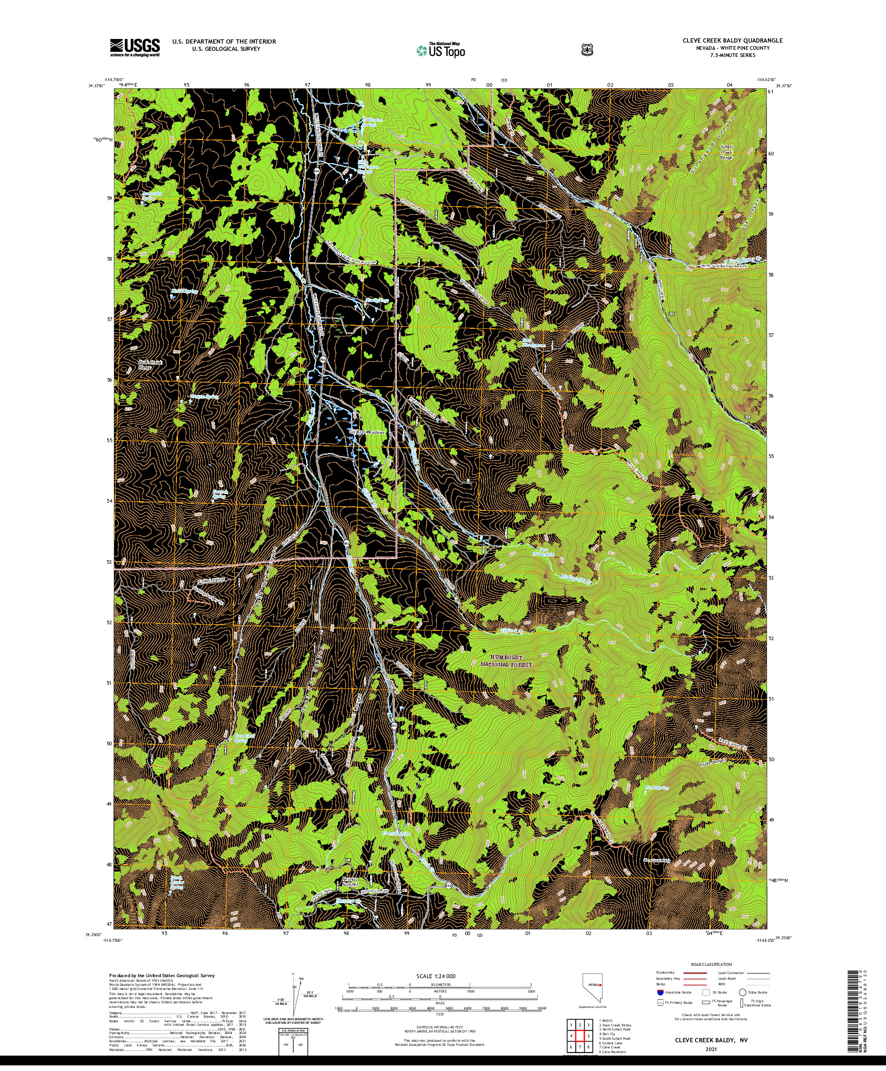 US TOPO 7.5-MINUTE MAP FOR CLEVE CREEK BALDY, NV