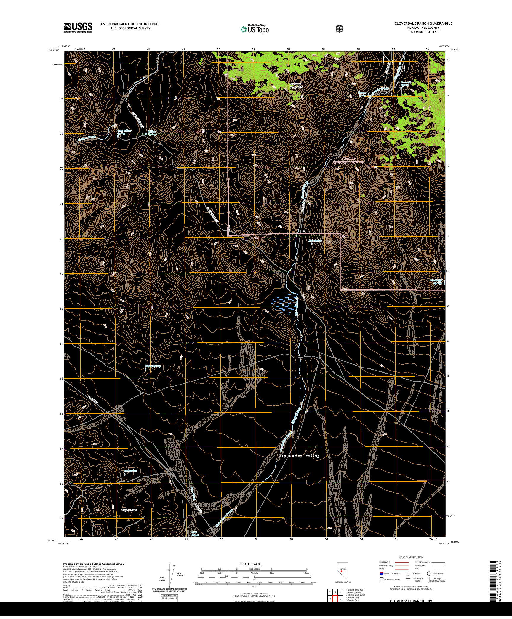 US TOPO 7.5-MINUTE MAP FOR CLOVERDALE RANCH, NV