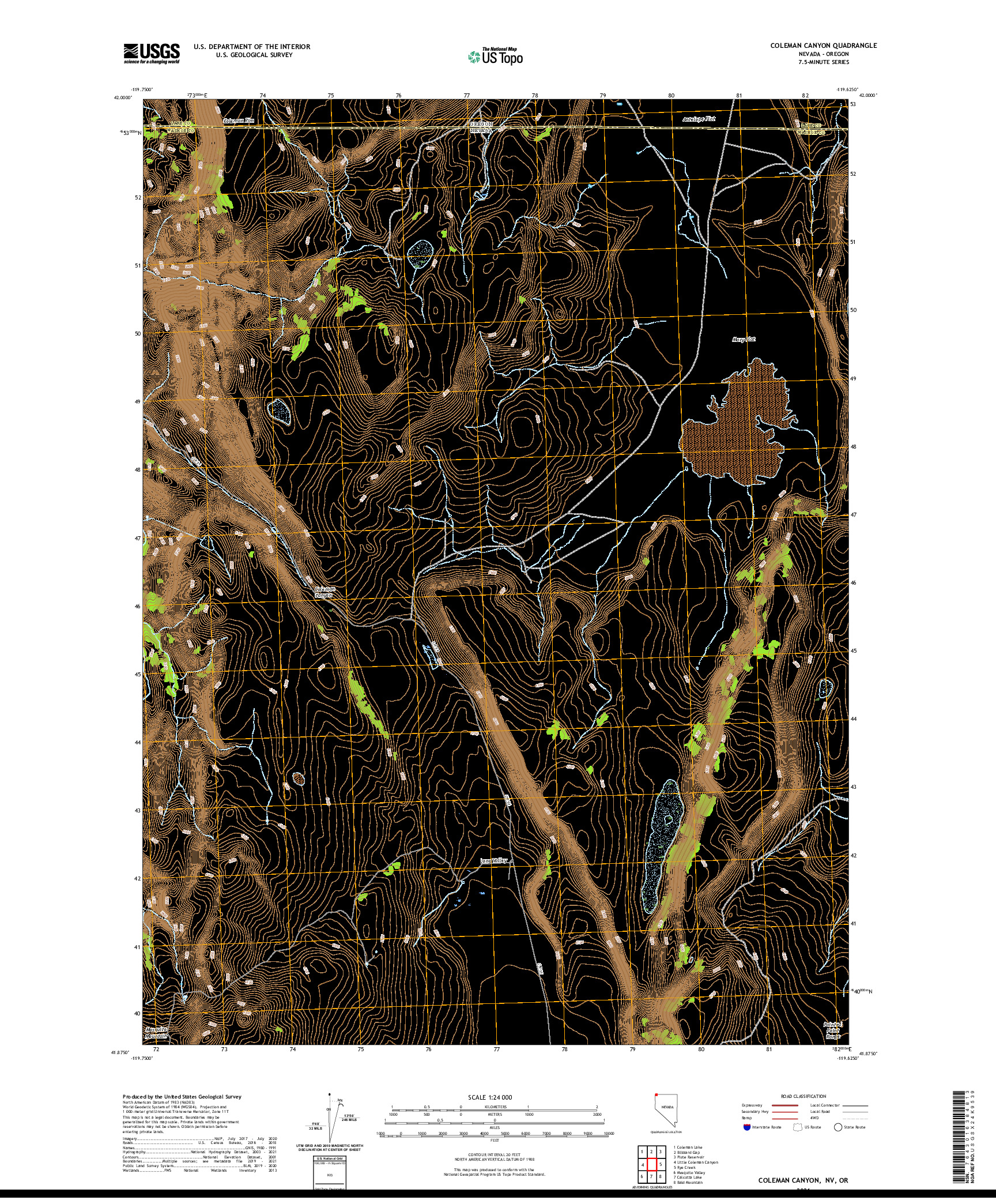 US TOPO 7.5-MINUTE MAP FOR COLEMAN CANYON, NV,OR