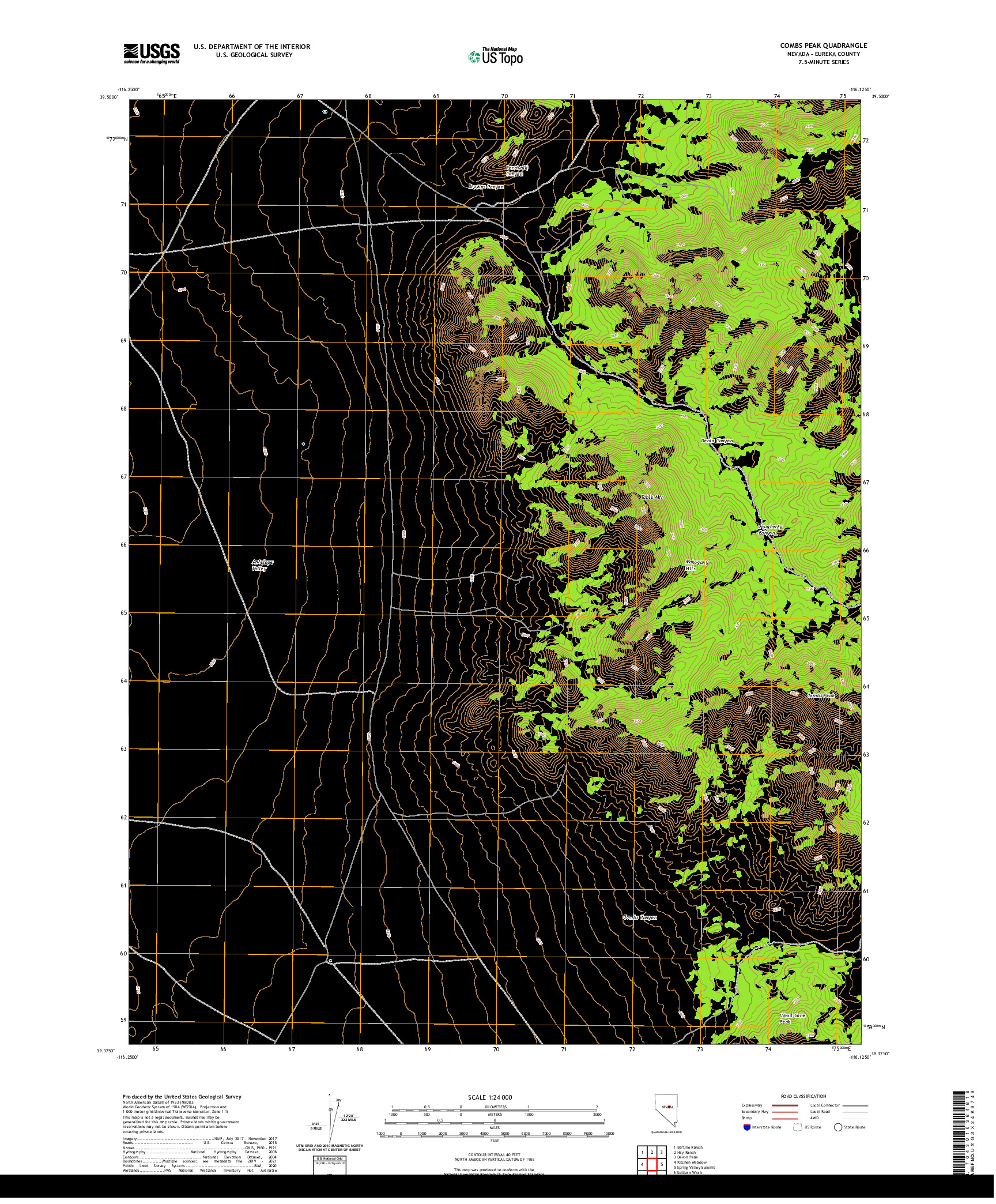 US TOPO 7.5-MINUTE MAP FOR COMBS PEAK, NV