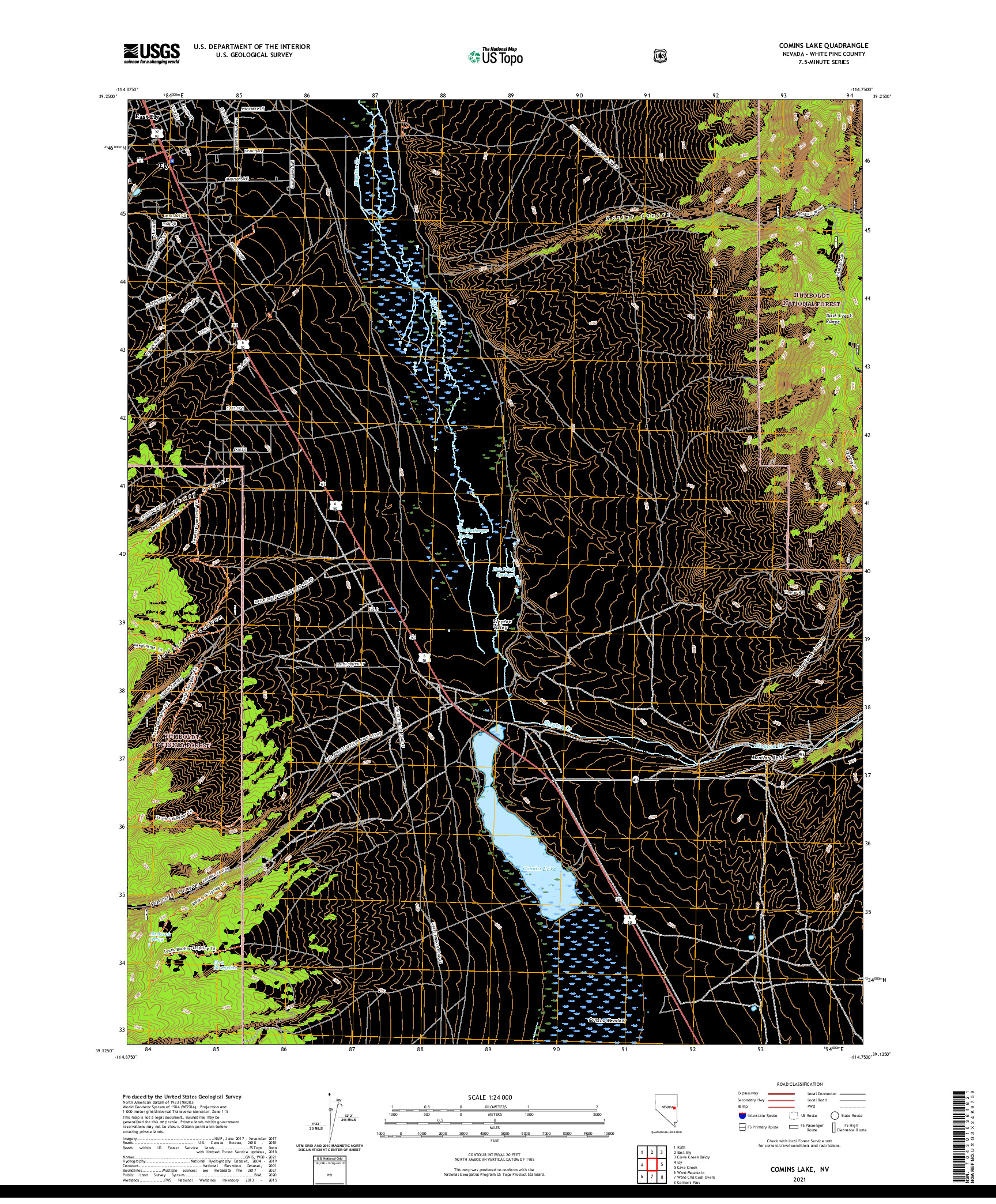 US TOPO 7.5-MINUTE MAP FOR COMINS LAKE, NV