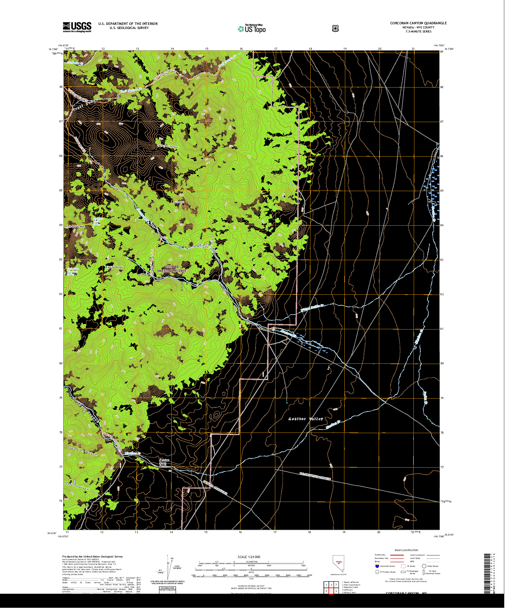 US TOPO 7.5-MINUTE MAP FOR CORCORAN CANYON, NV