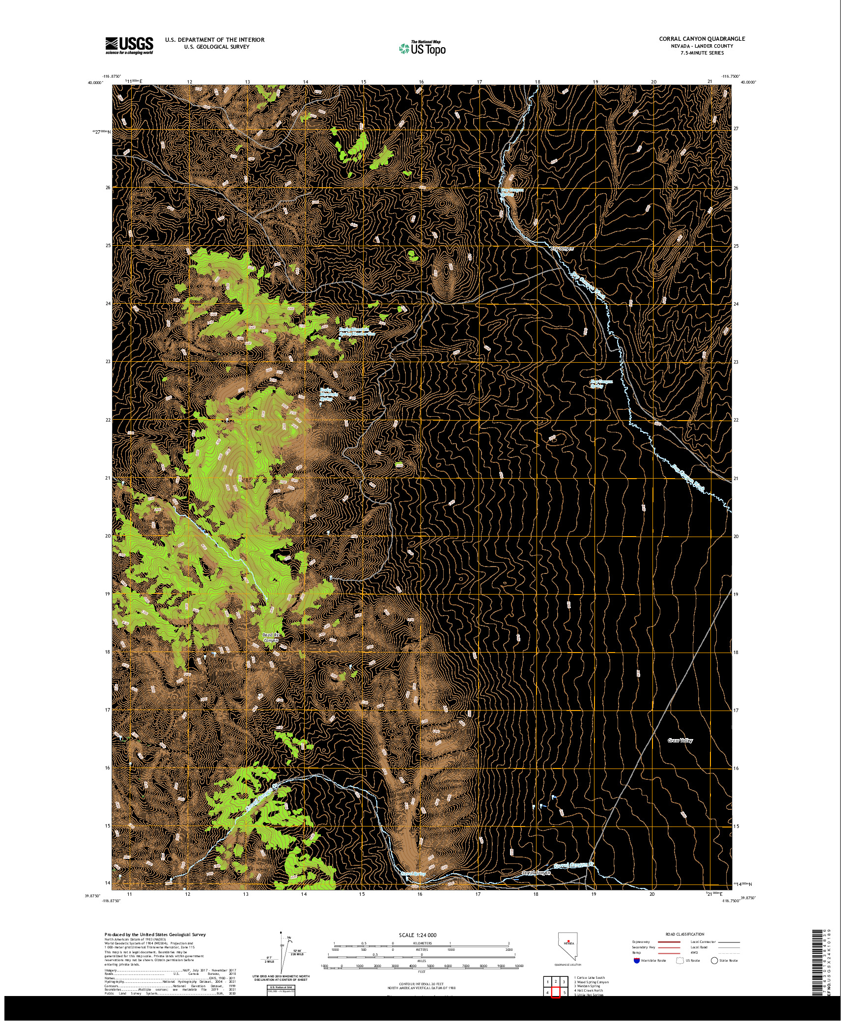 US TOPO 7.5-MINUTE MAP FOR CORRAL CANYON, NV