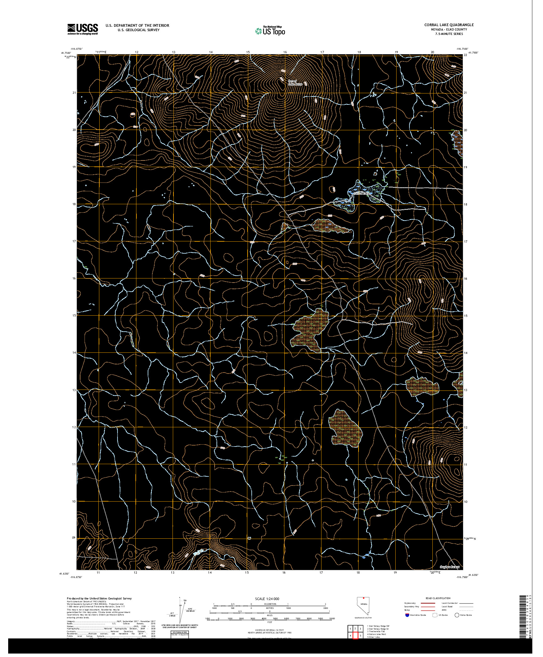 US TOPO 7.5-MINUTE MAP FOR CORRAL LAKE, NV