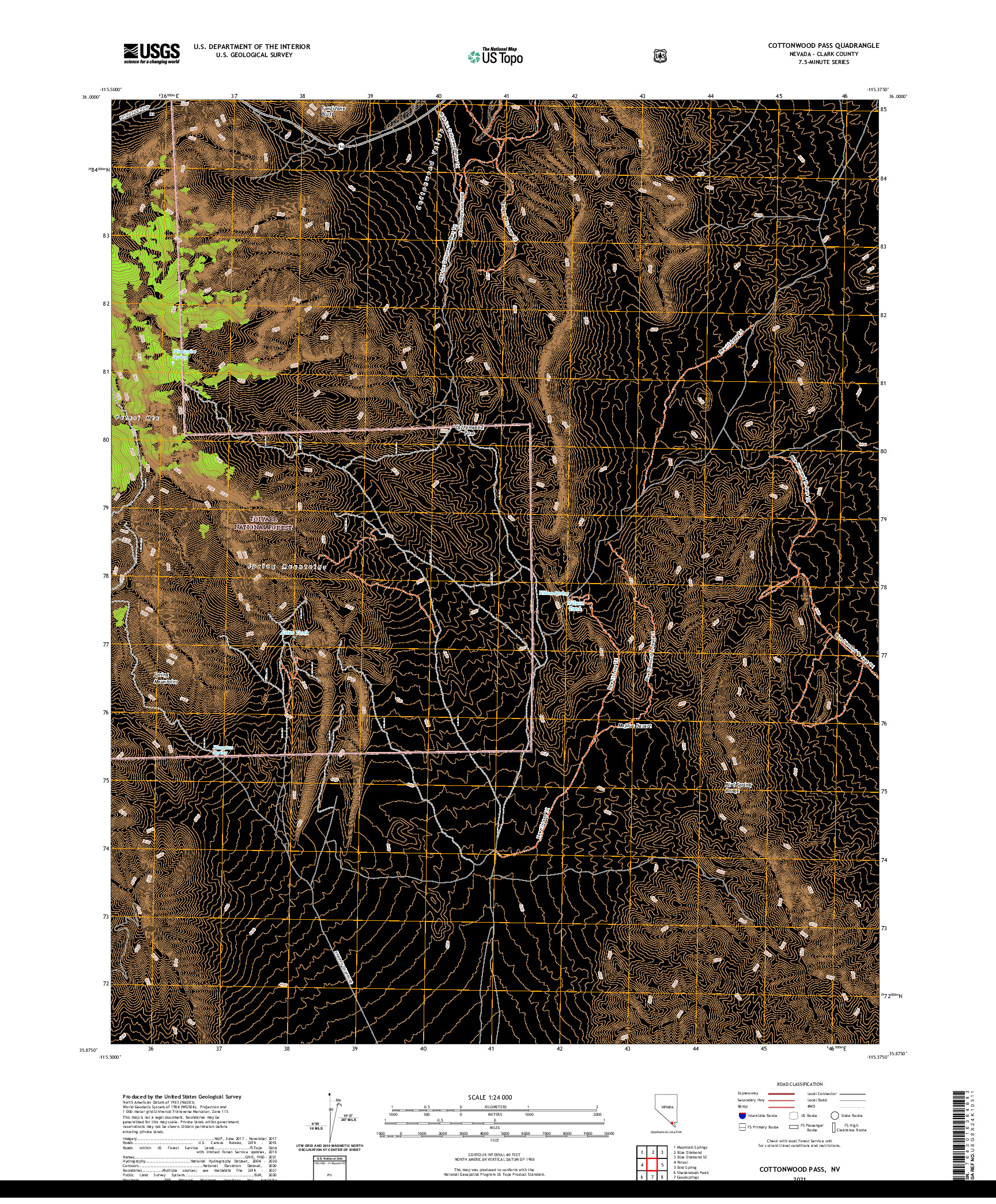 US TOPO 7.5-MINUTE MAP FOR COTTONWOOD PASS, NV