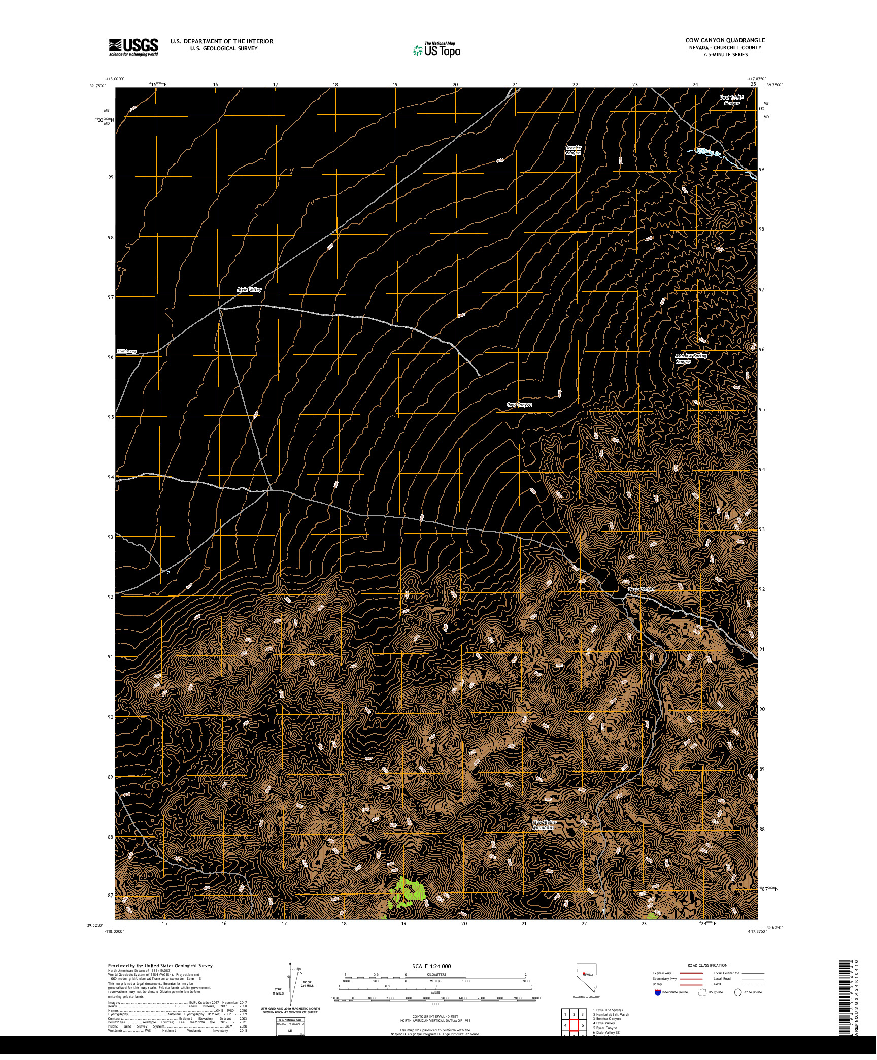 US TOPO 7.5-MINUTE MAP FOR COW CANYON, NV