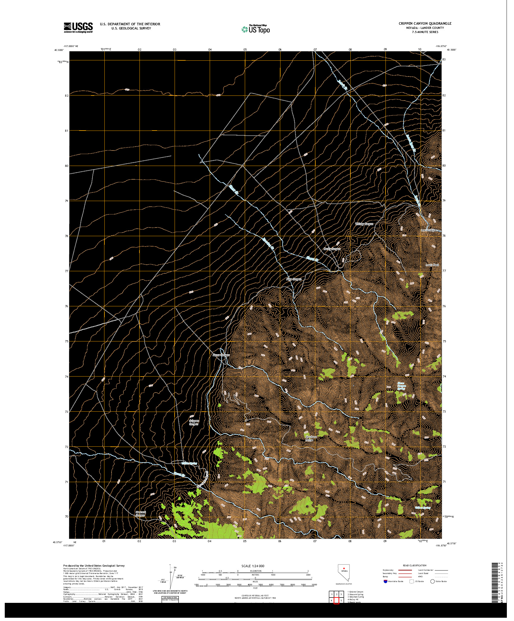 US TOPO 7.5-MINUTE MAP FOR CRIPPEN CANYON, NV