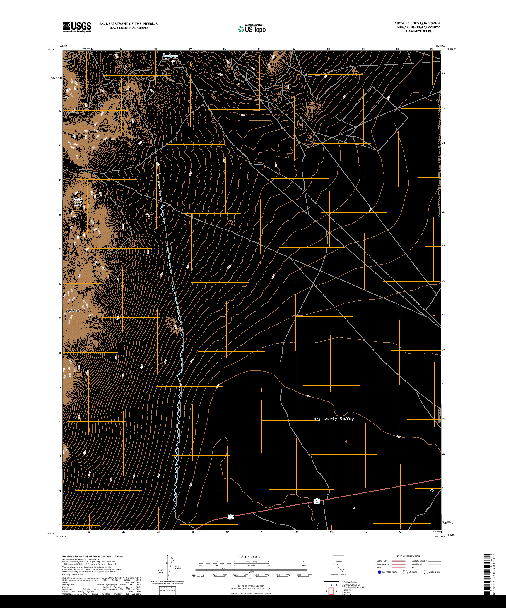 US TOPO 7.5-MINUTE MAP FOR CROW SPRINGS, NV