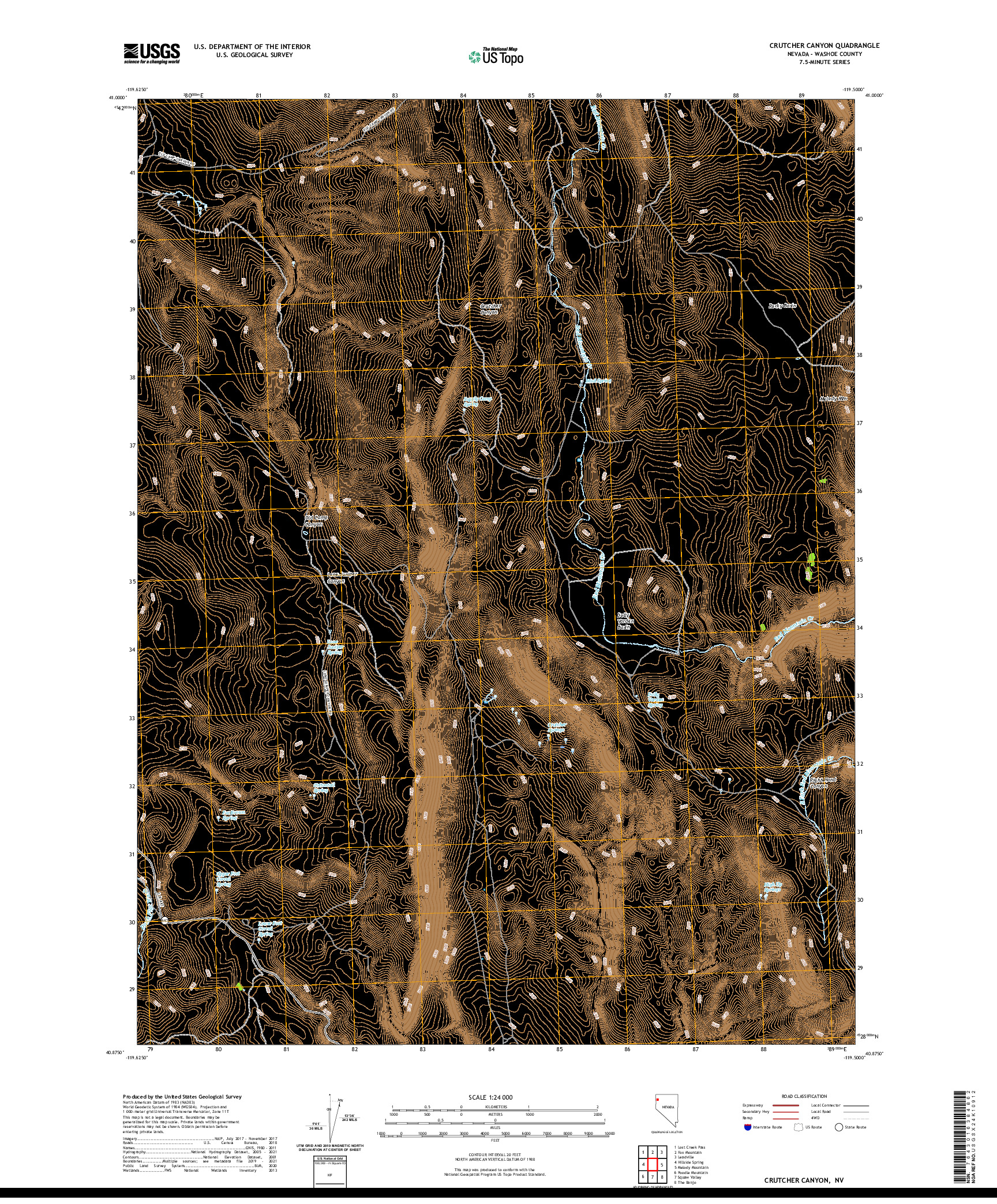 US TOPO 7.5-MINUTE MAP FOR CRUTCHER CANYON, NV