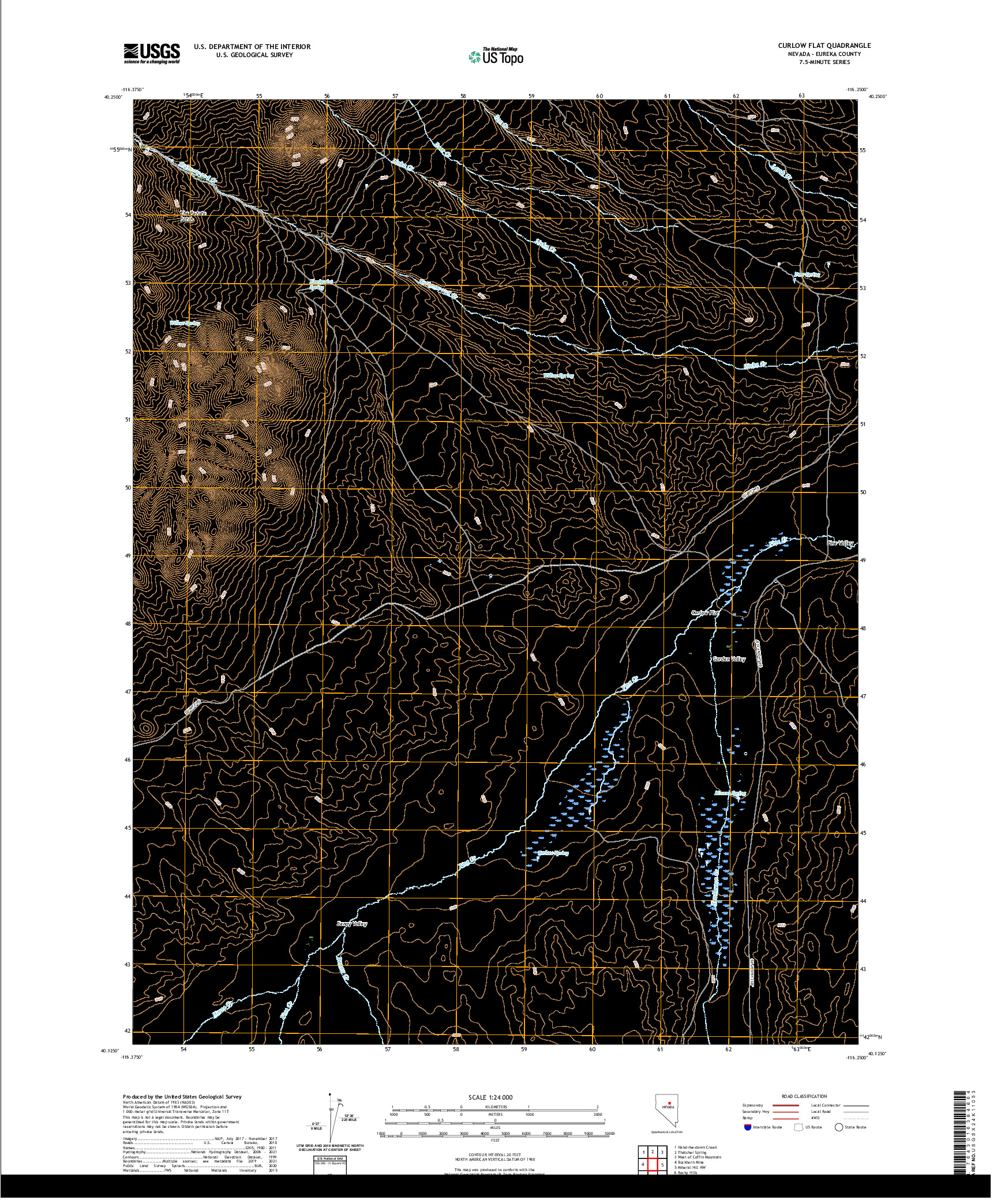 US TOPO 7.5-MINUTE MAP FOR CURLOW FLAT, NV