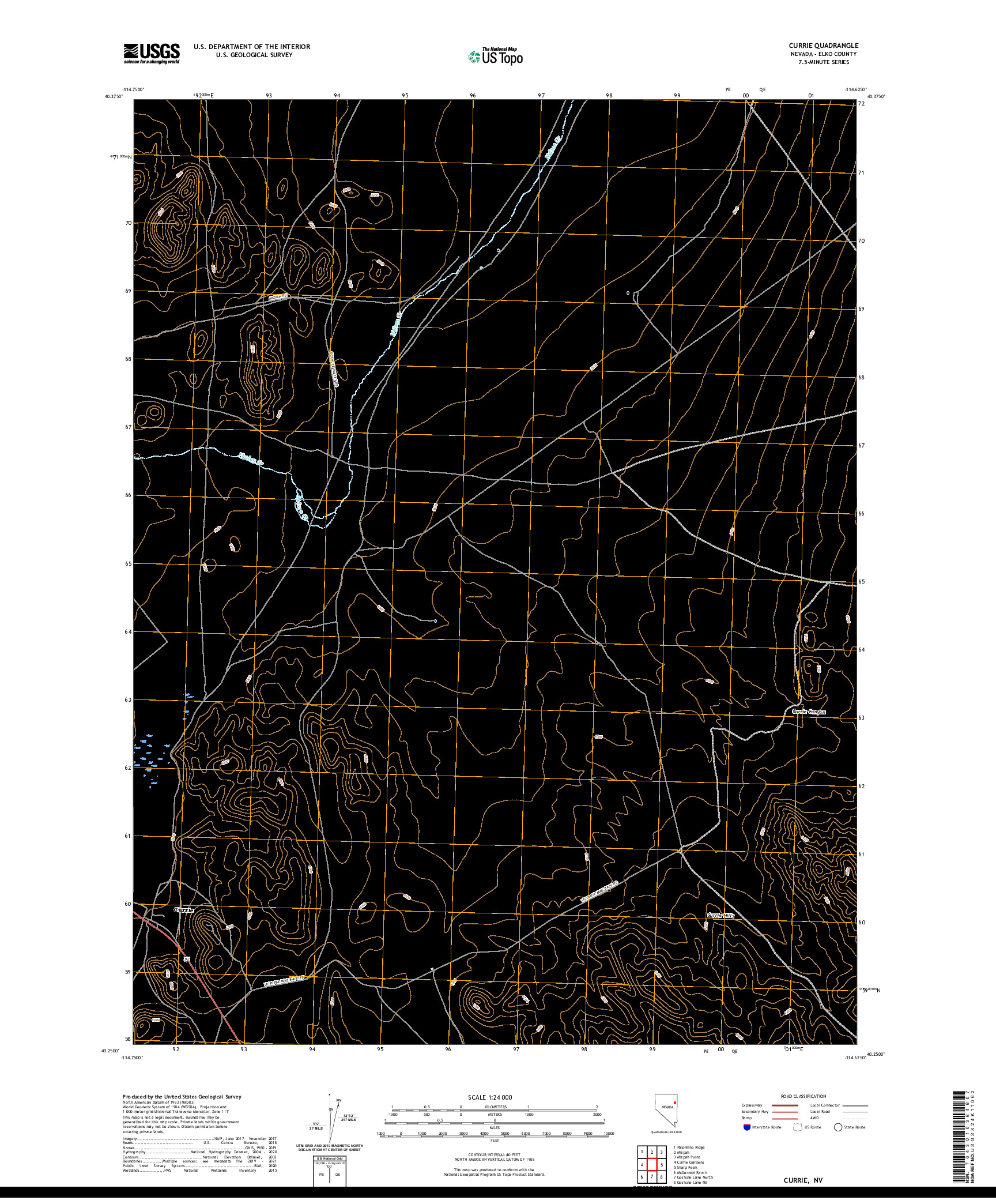 US TOPO 7.5-MINUTE MAP FOR CURRIE, NV